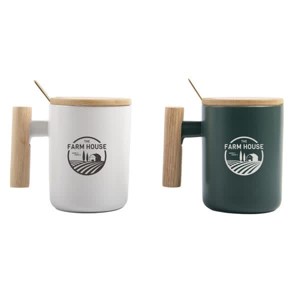 13 oz. Wood Handle Ceramic Mug