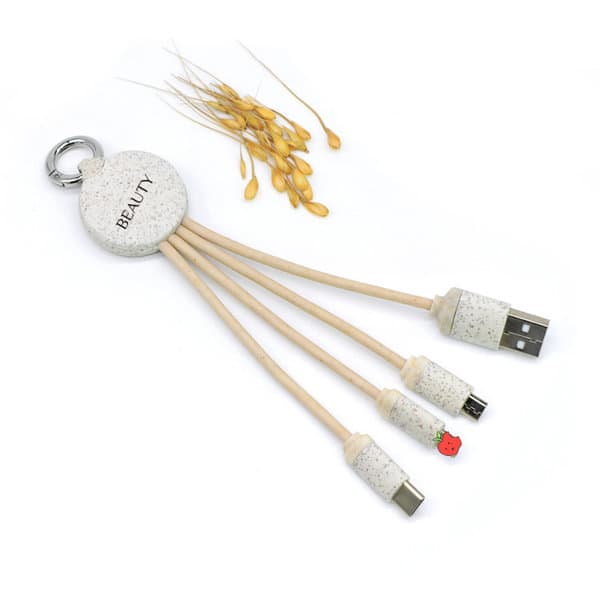 3 In 1 Wheat Straw Charging Cable With Keychain