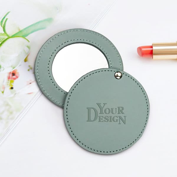 Personalized PU Compact Mirror With Keychain