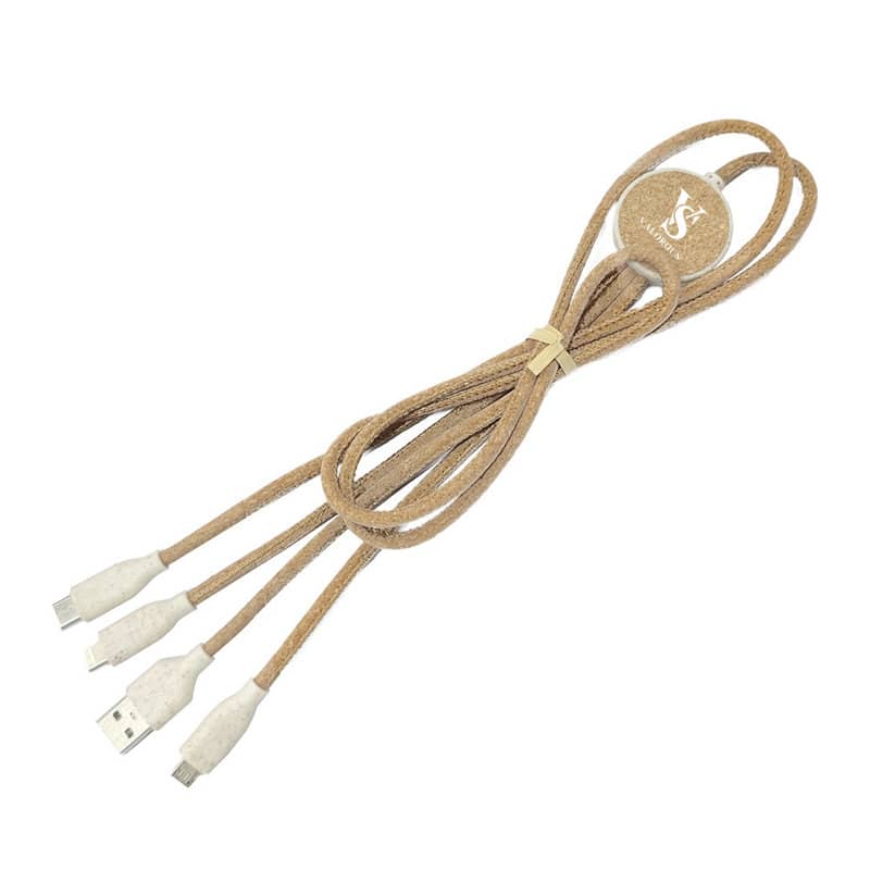 3 In 1 Wheat Straw And Cork Charging Cables