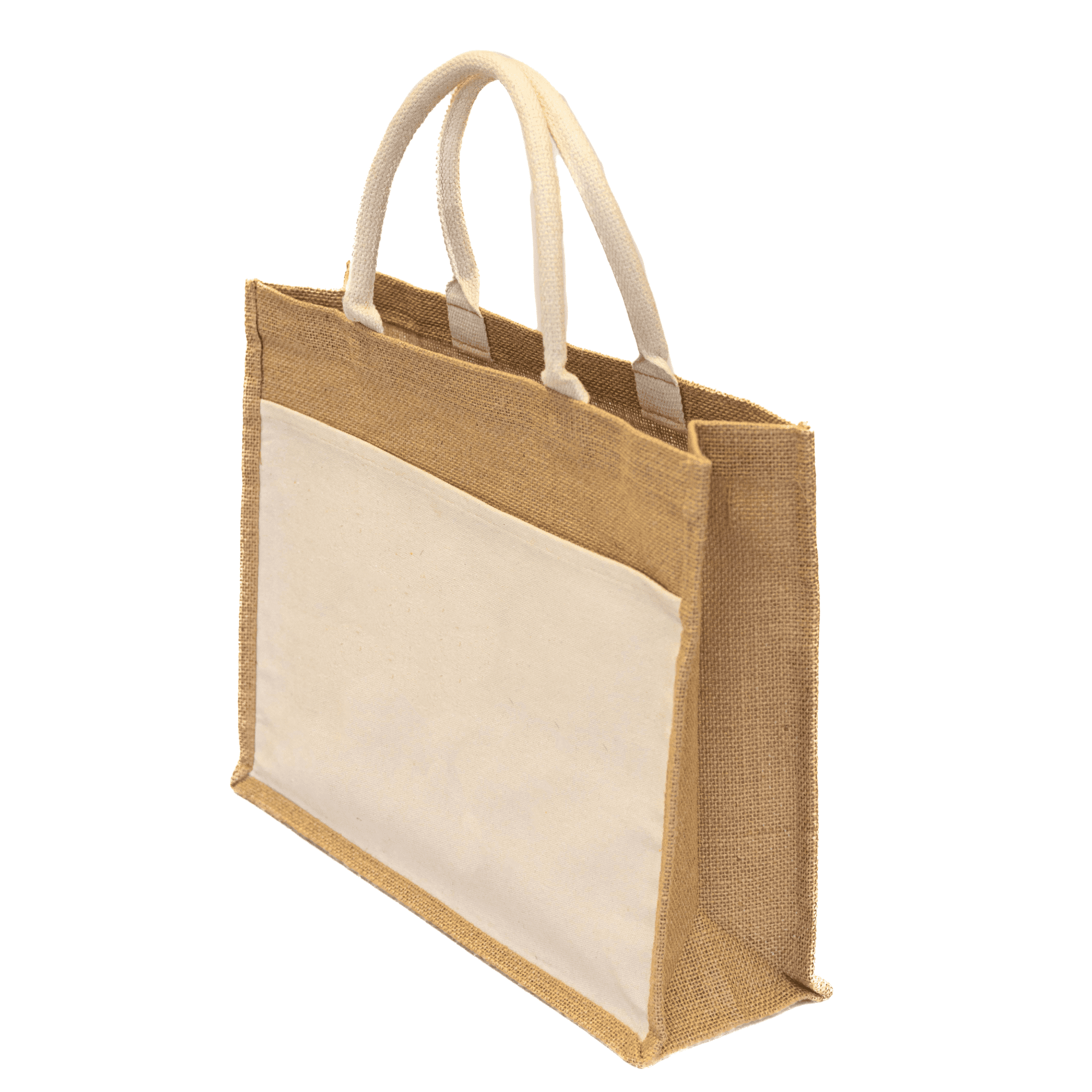 Laminated Jute Beach Bag With Cotton Handles And Front Pocket - PS4510 Image