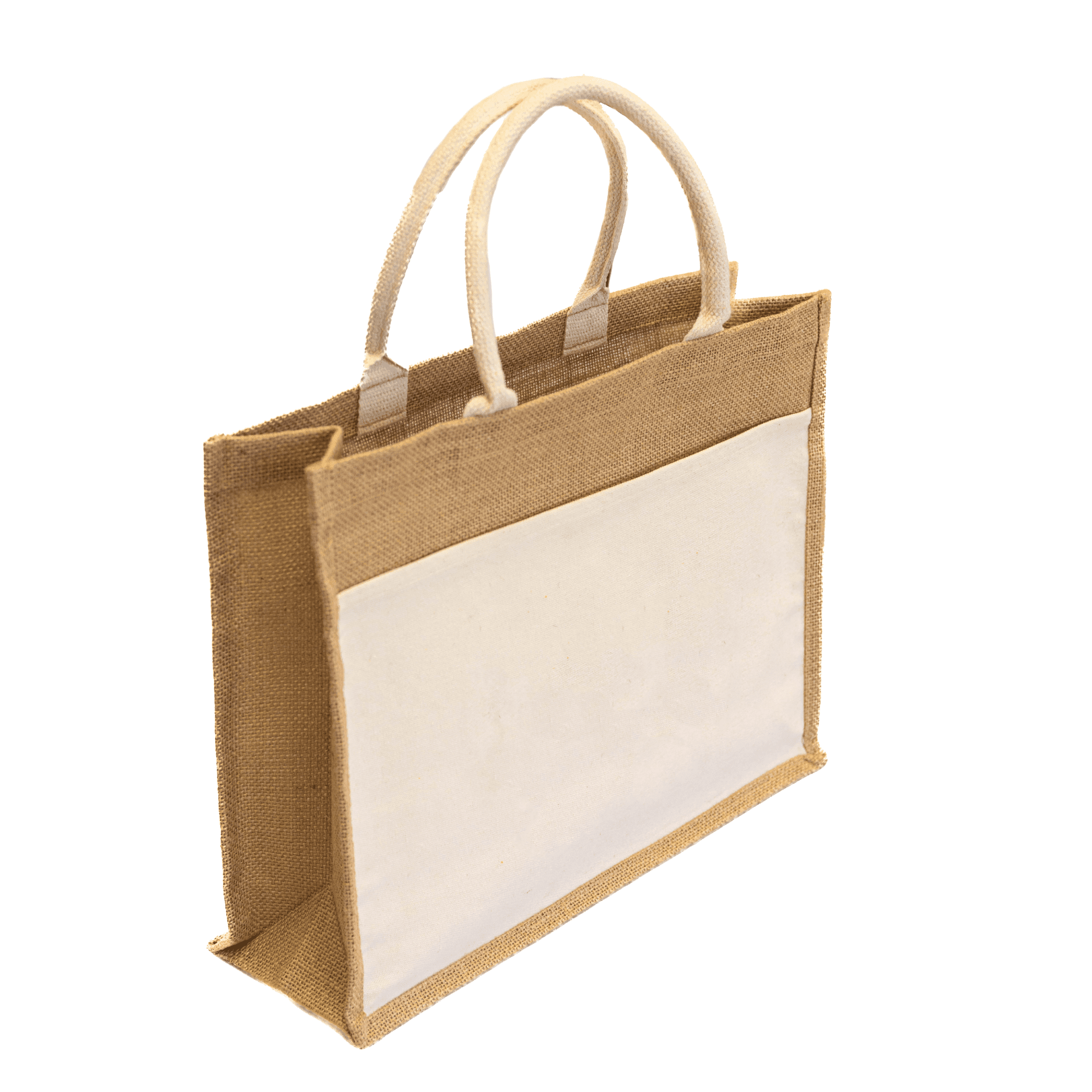 Laminated Jute Beach Bag With Cotton Handles And Front Pocket - PS4510 Image