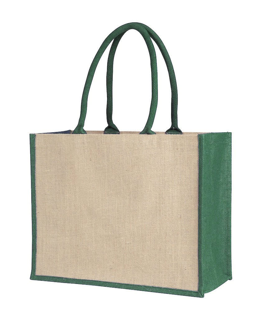 Laminated Jute Supermarket Bag With Coloured Handles And Gussets - PS4507 Image 