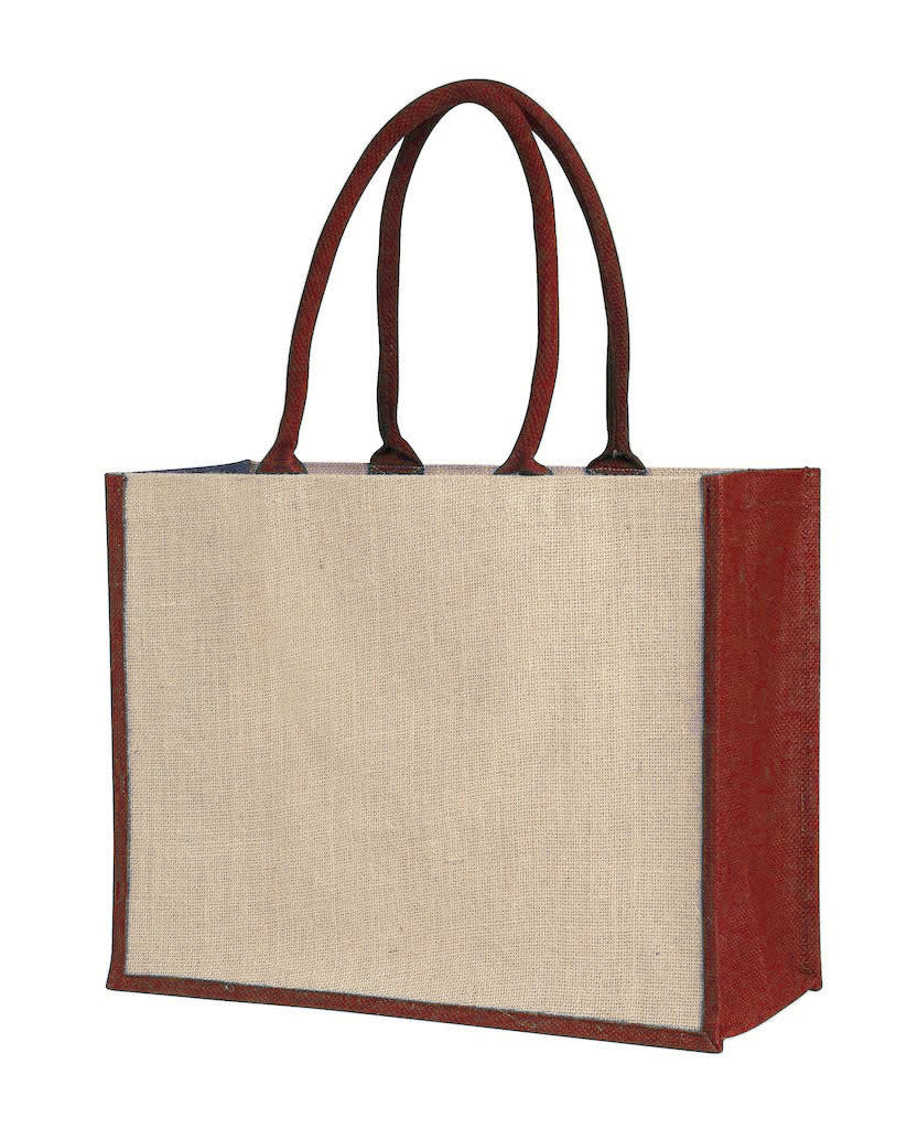 Laminated Jute Supermarket Bag With Coloured Handles And Gussets - PS4507 Image 