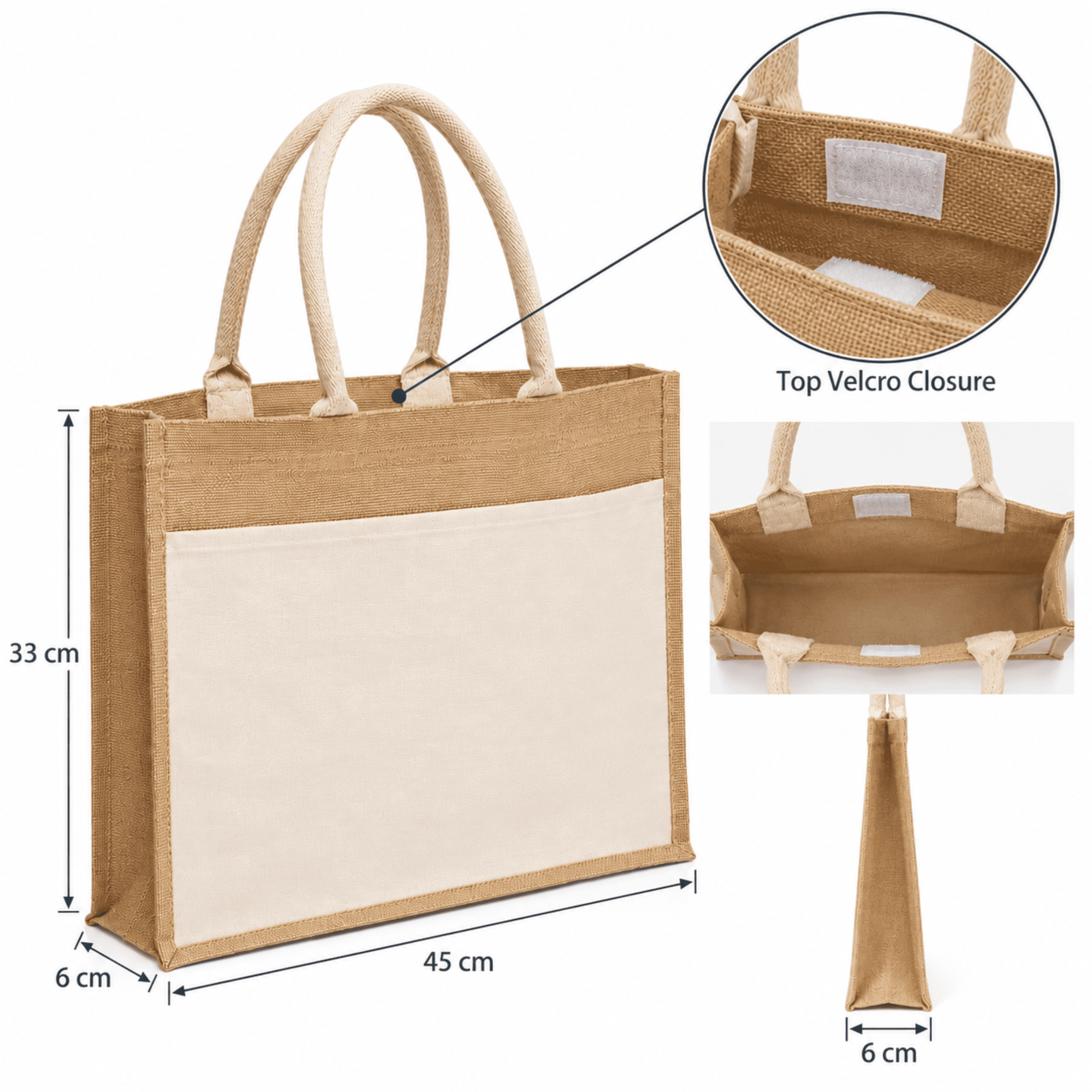 Calico Pocket Jute Tote Bag