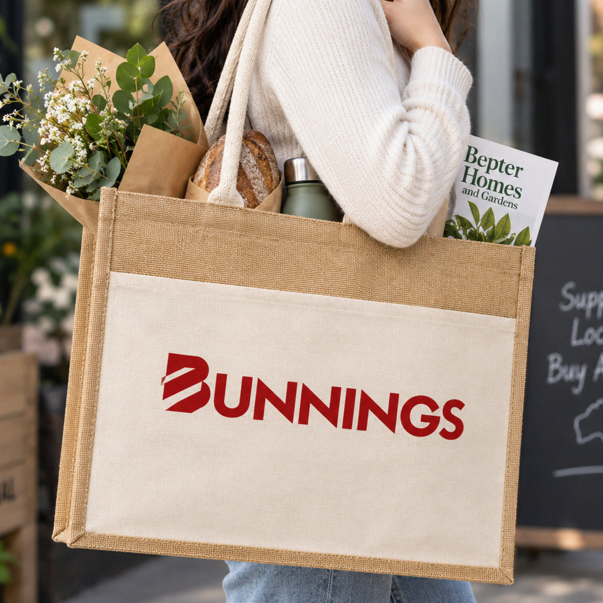 Calico Pocket Jute Tote Bag