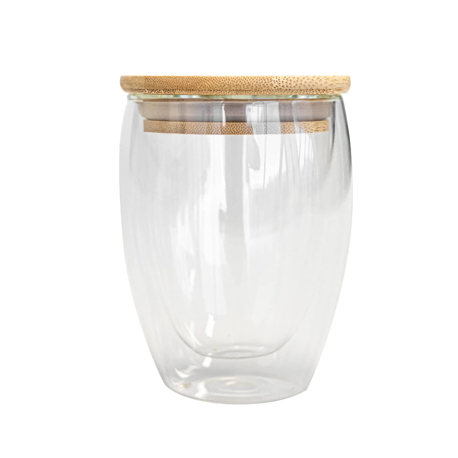 350Ml Double Wall Glass Cup With Bamboo Lid