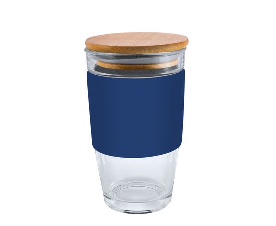 Glass Genova 475ml Coffee Cup With Silicon Lid And Band - PS2234 Image 