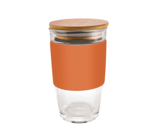 Glass Genova 475ml Coffee Cup With Silicon Lid And Band - PS2234 Image 