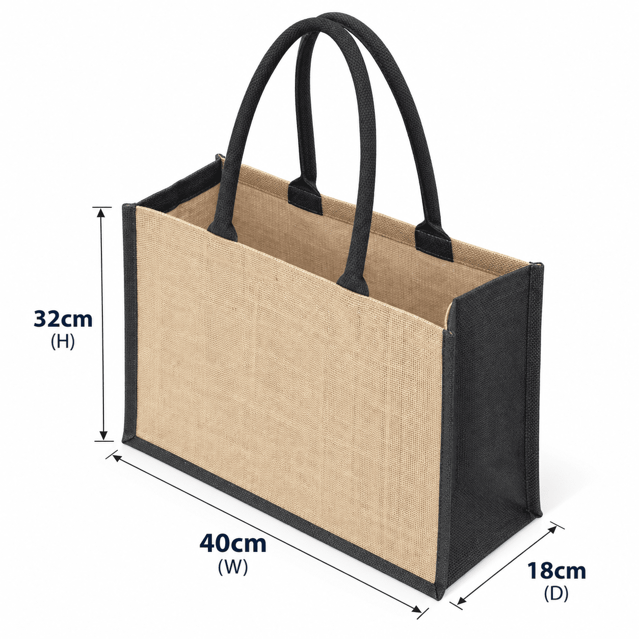 Laminated Jute Supermarket Bag With Coloured Handles And Gussets