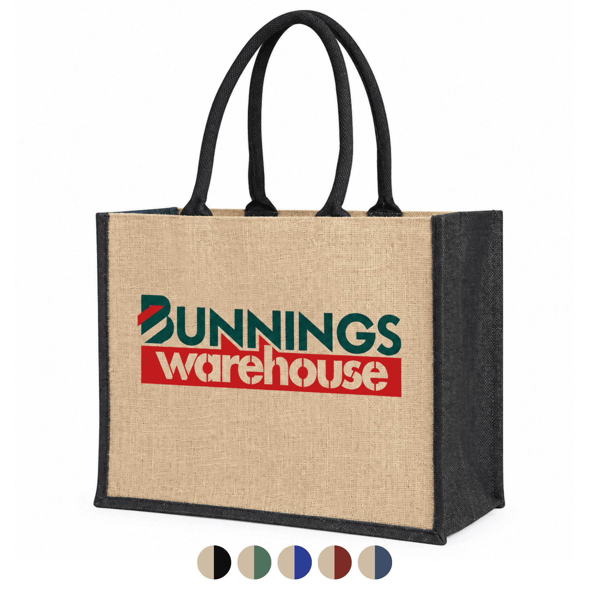 Laminated Jute Supermarket Bag With Coloured Handles And Gussets