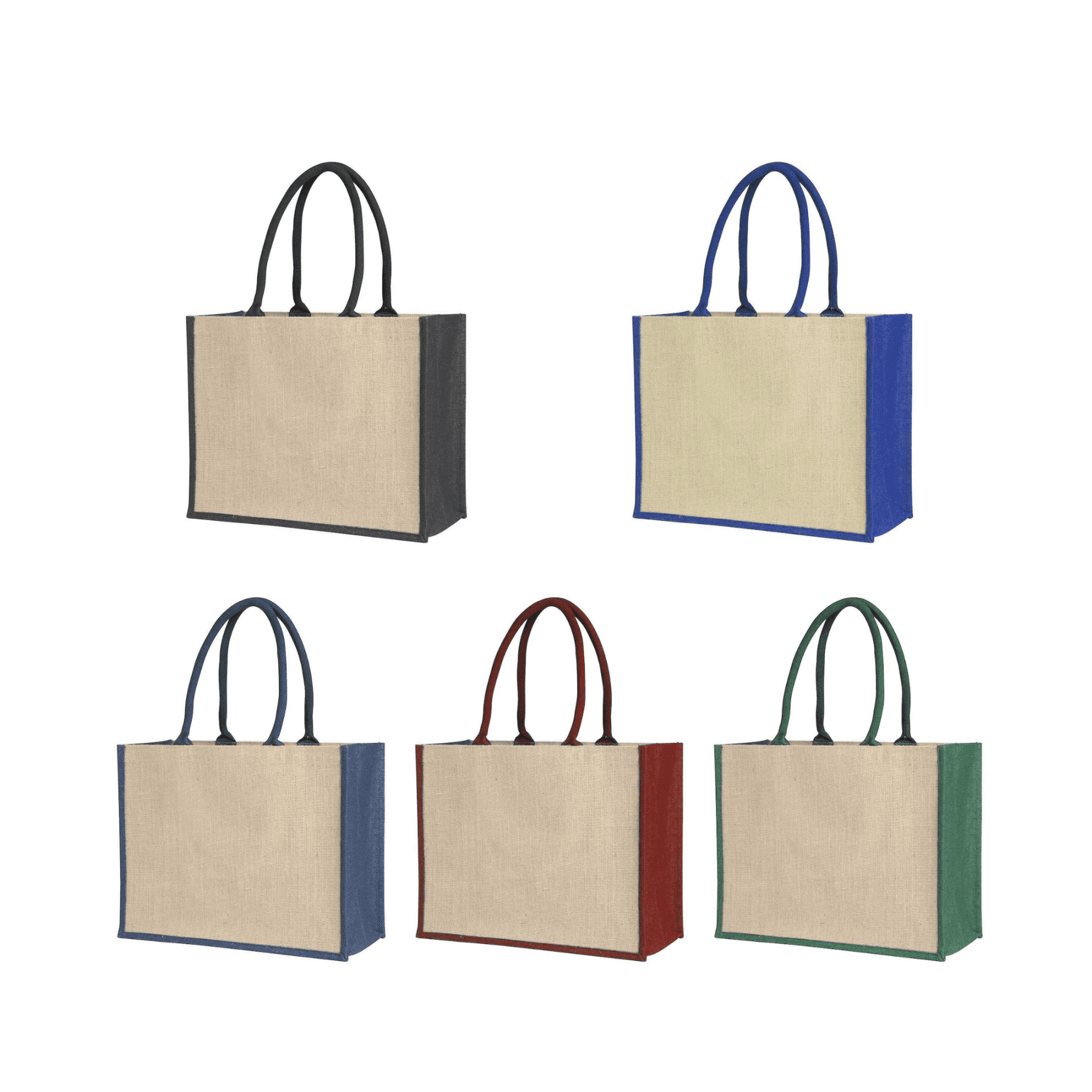 Laminated Jute Supermarket Bag With Coloured Handles And Gussets
