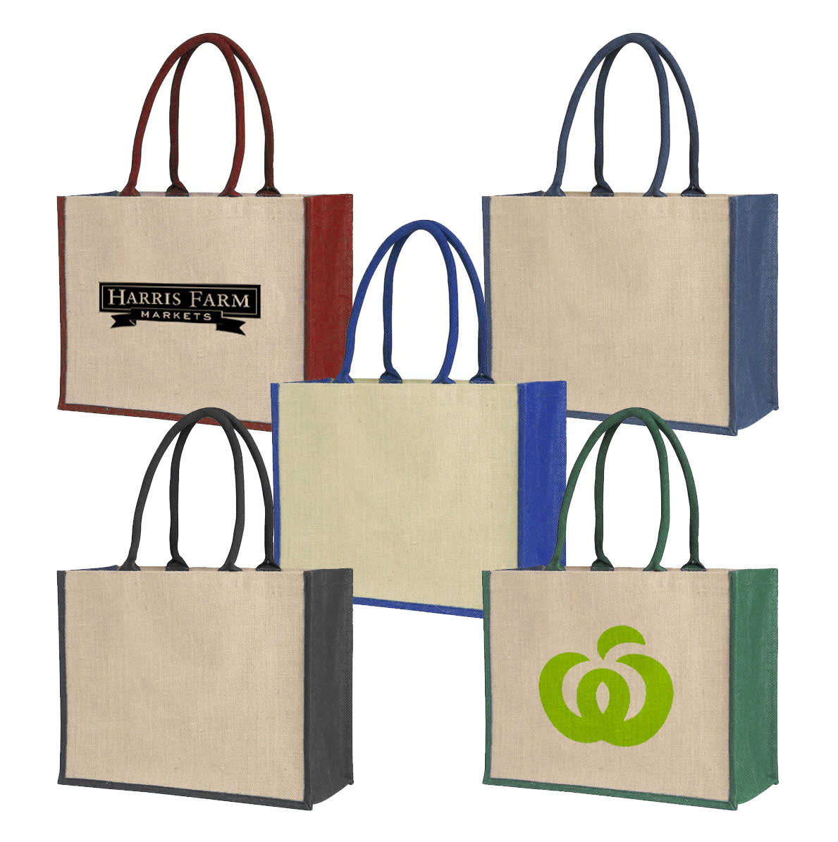 Laminated Jute Supermarket Bag With Coloured Handles And Gussets