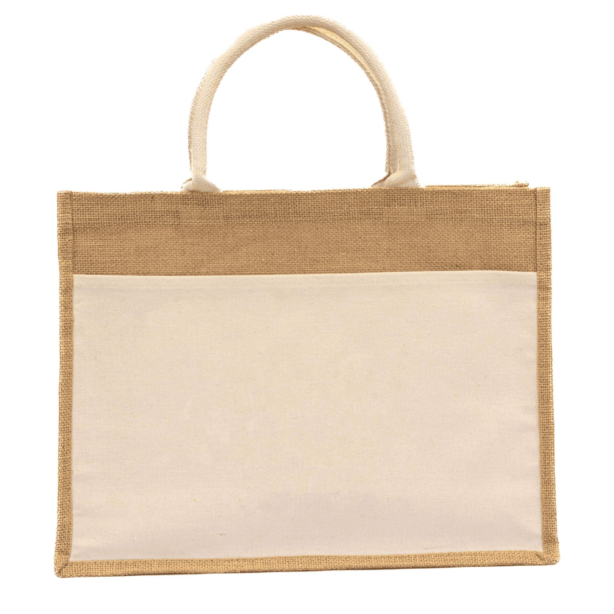 Laminated Jute Beach Bag With Cotton Handles And Front Pocket
