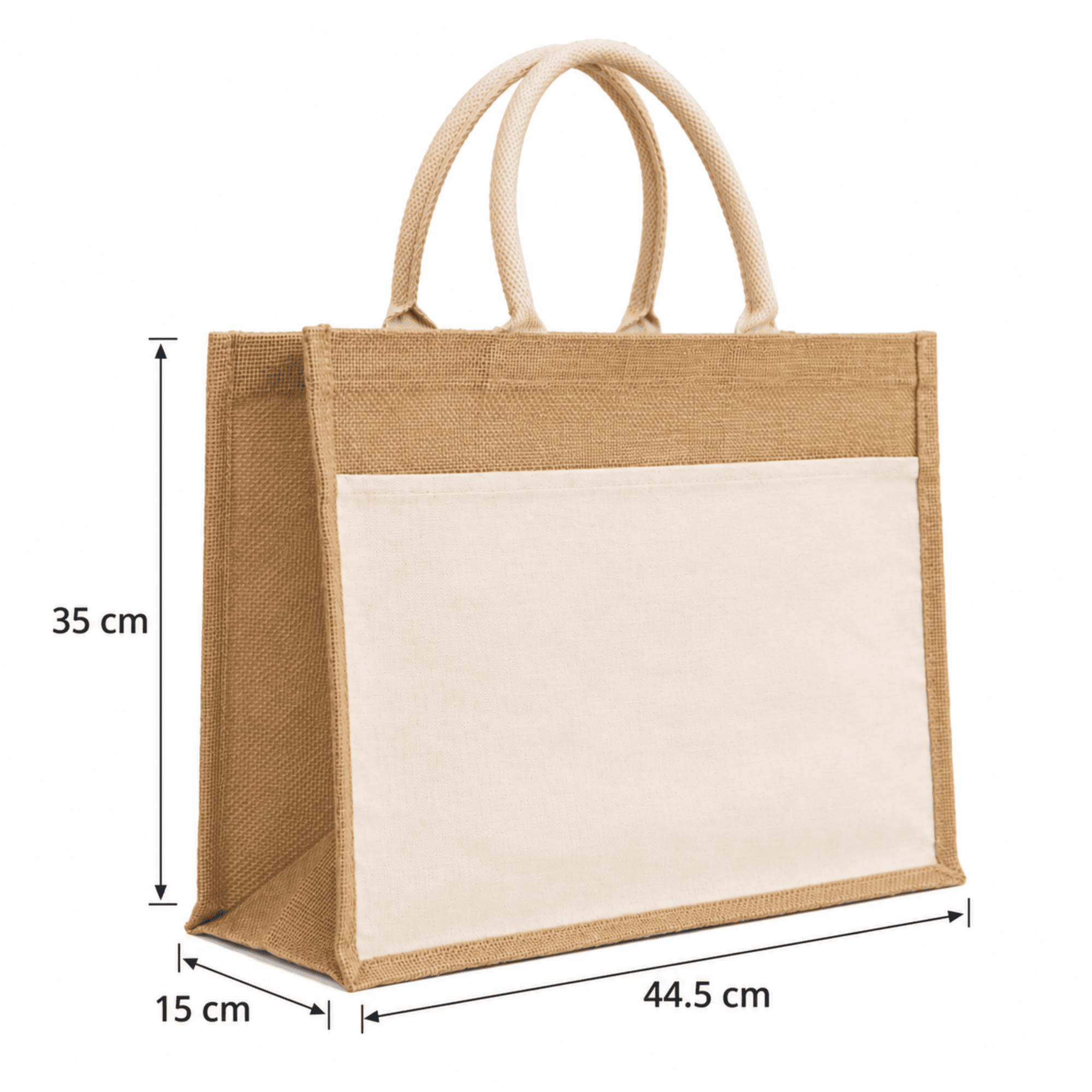 Laminated Jute Beach Bag With Cotton Handles And Front Pocket