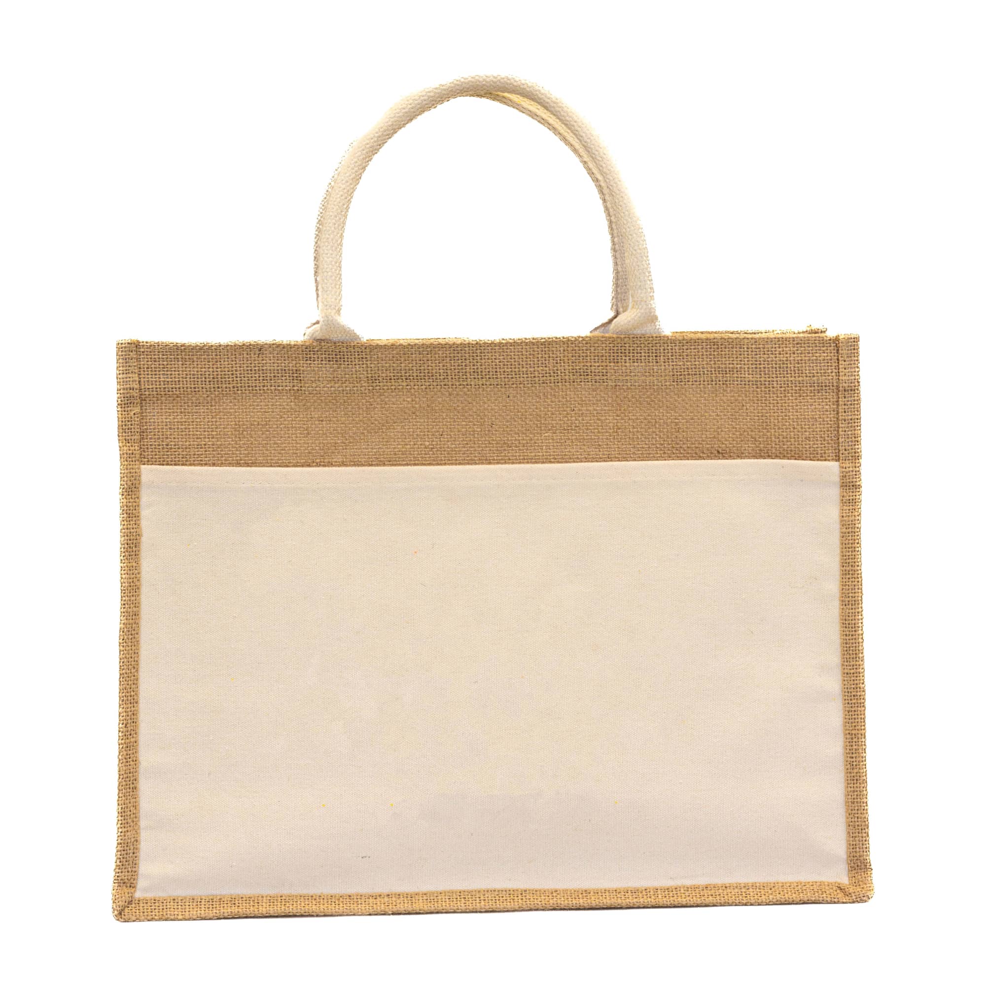 Laminated Jute Beach Bag With Cotton Handles And Front Pocket