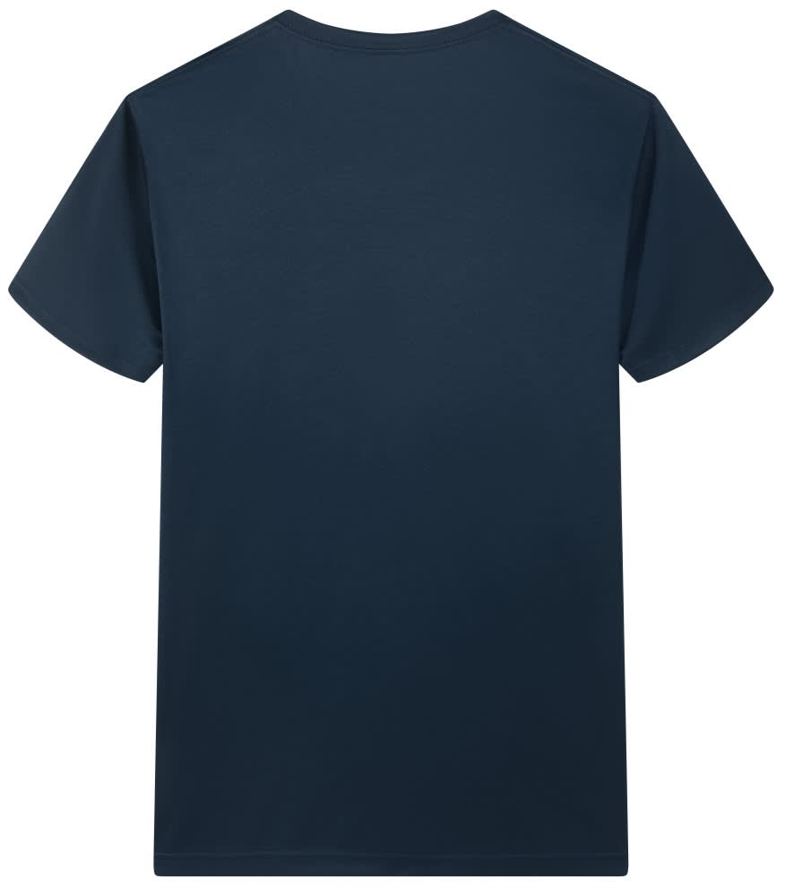 A navy blue Saharah dryfit tee shirt with a simple design and short sleeves, featuring a logo.