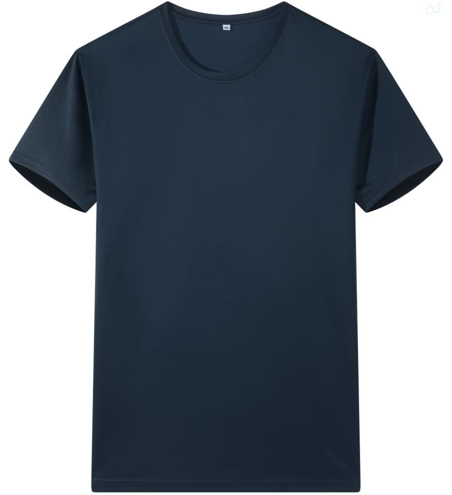 A navy blue dryfit tee shirt featuring a round neck and short sleeves. It has a logo on the front.