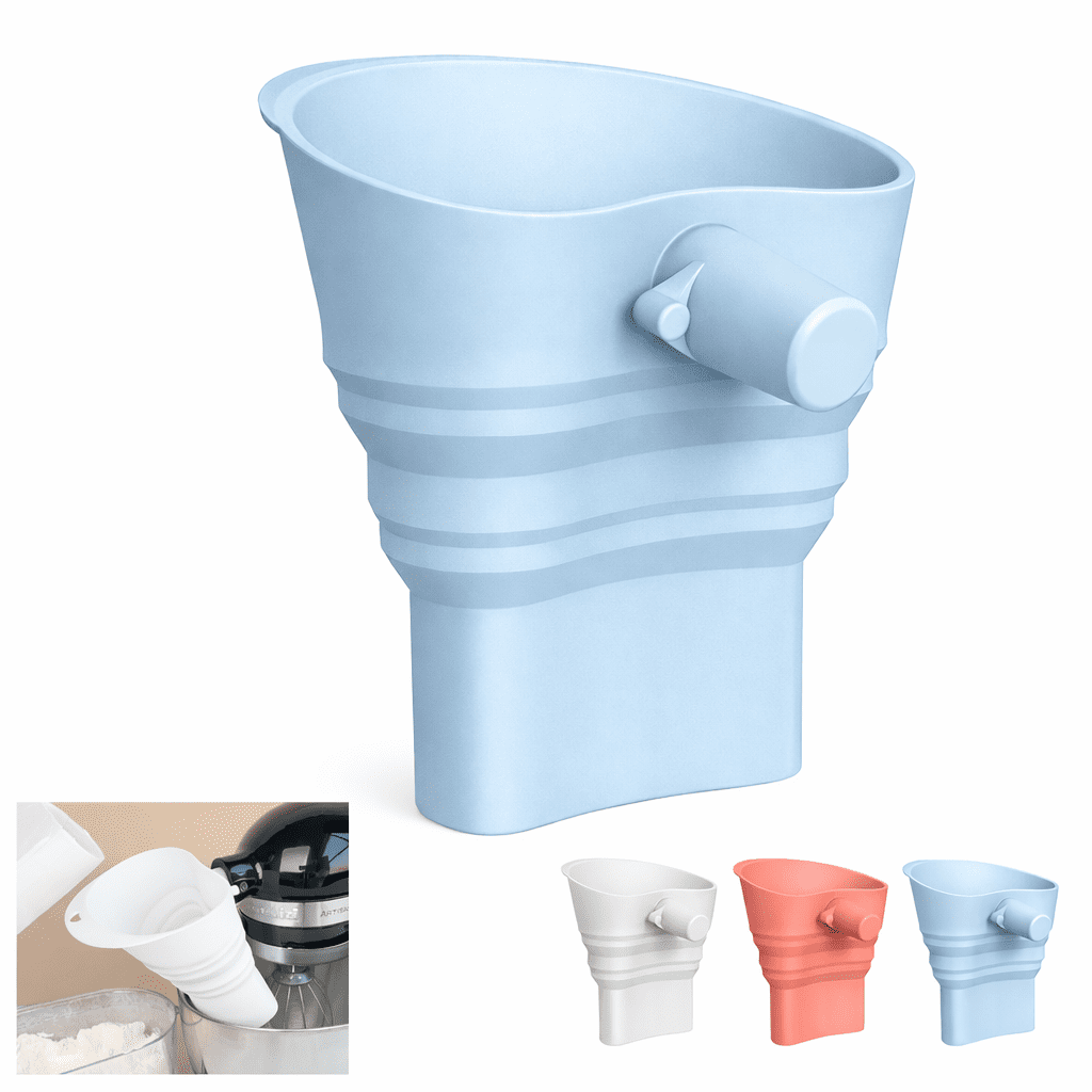 Collapsible Silicone Pouring Shield for Stand Mixer with Wide Funnel