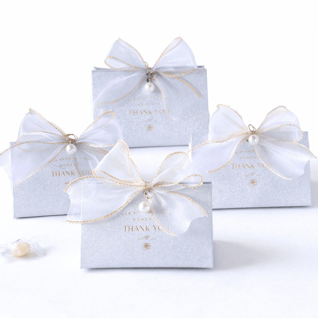 Triangle Wedding Favor Candy Box with Organza Bow
