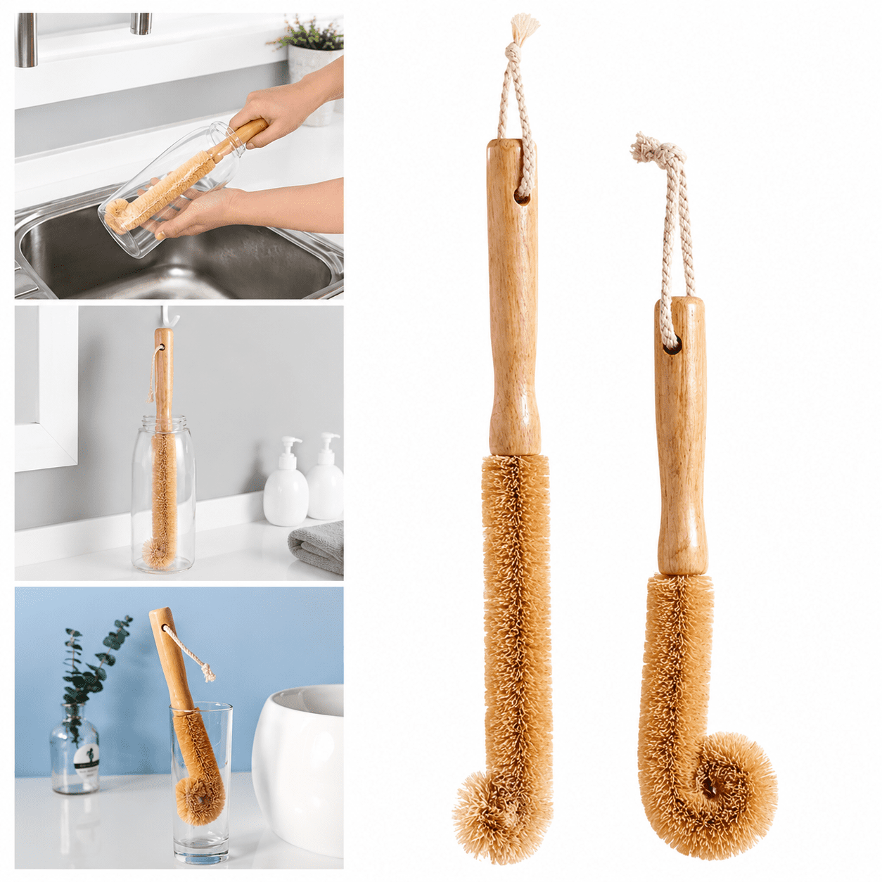 Biodegradable Coconut Fiber Bottle Brush w/ Bamboo Handle
