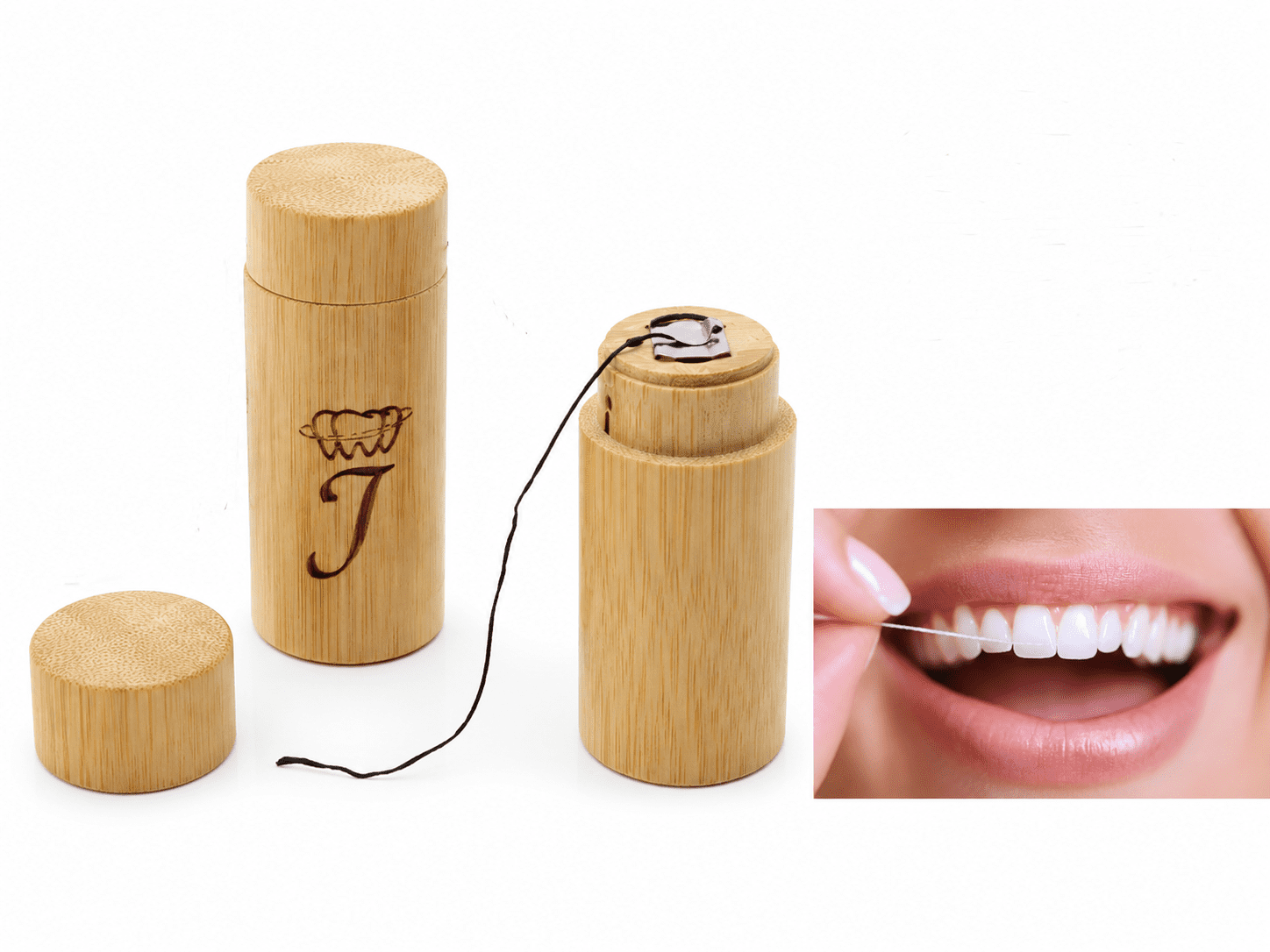 Bamboo Dental Floss Container Set