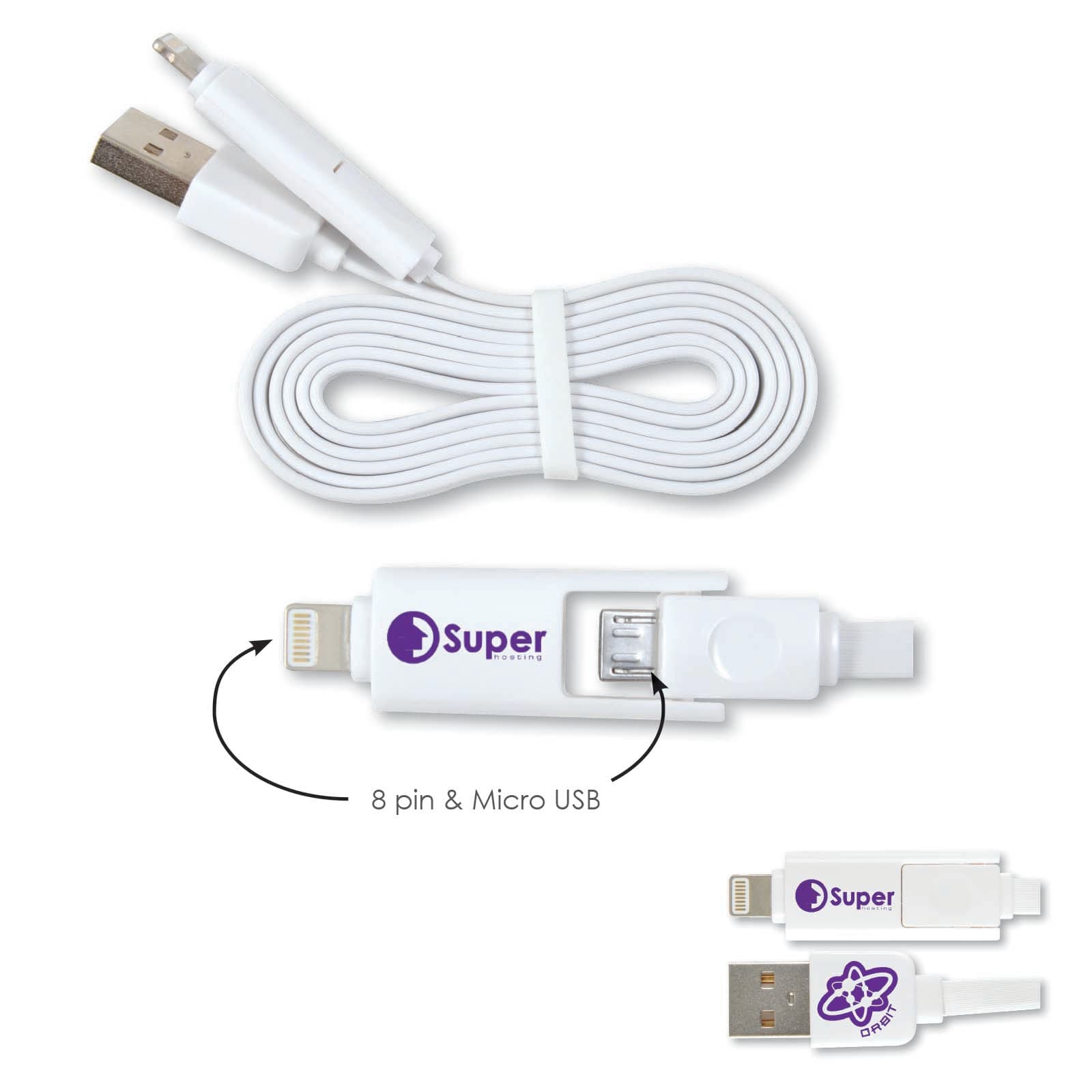 2 in 1 Nifty USB Cable – Micro, 8 Pin