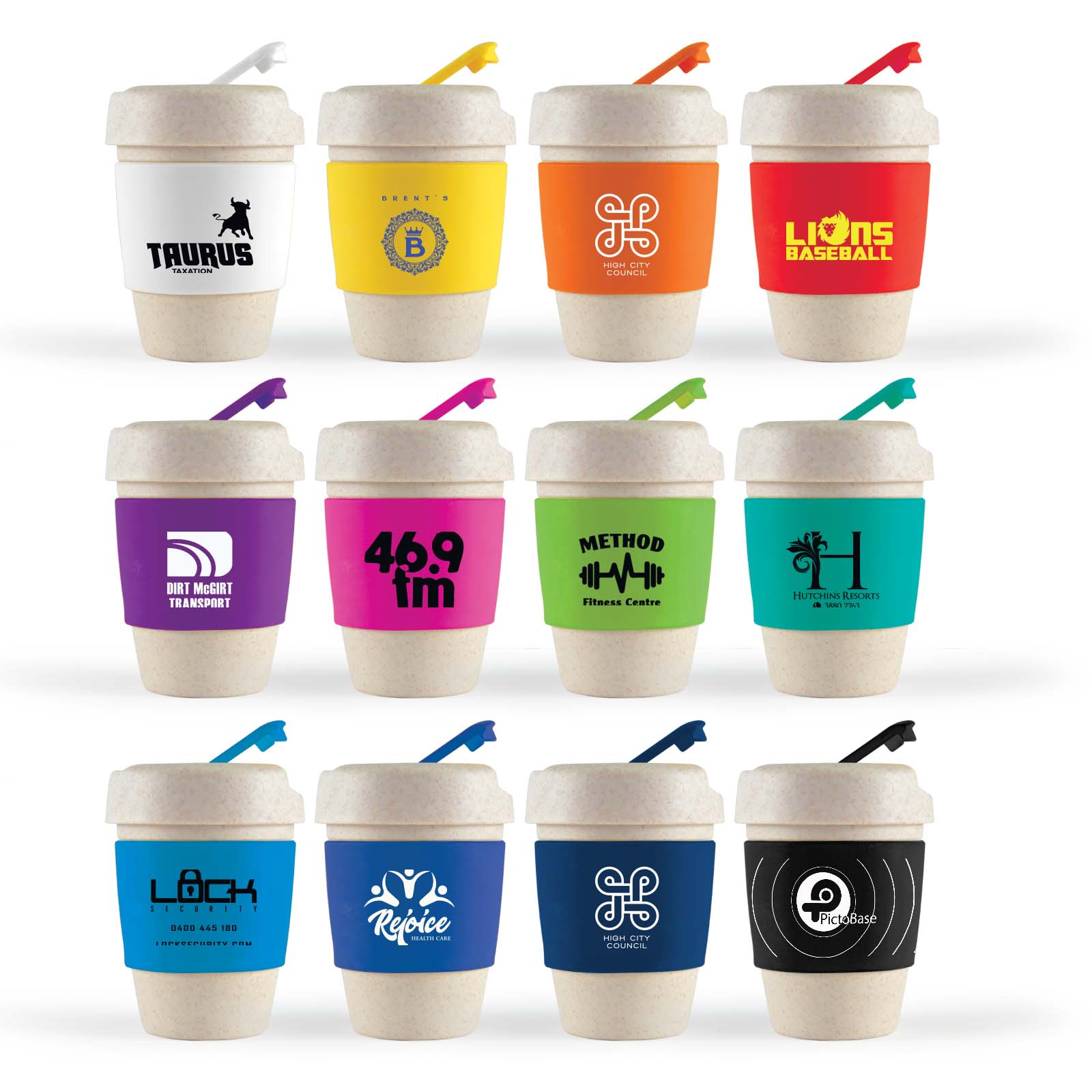 Kick Eco Coffee Cup with Silicone Band – 320ml Reusable Coffee Mug, Heat-Resistant, Made from Wheat Straw and BPA-Free Polypropylene, Customizable Colours