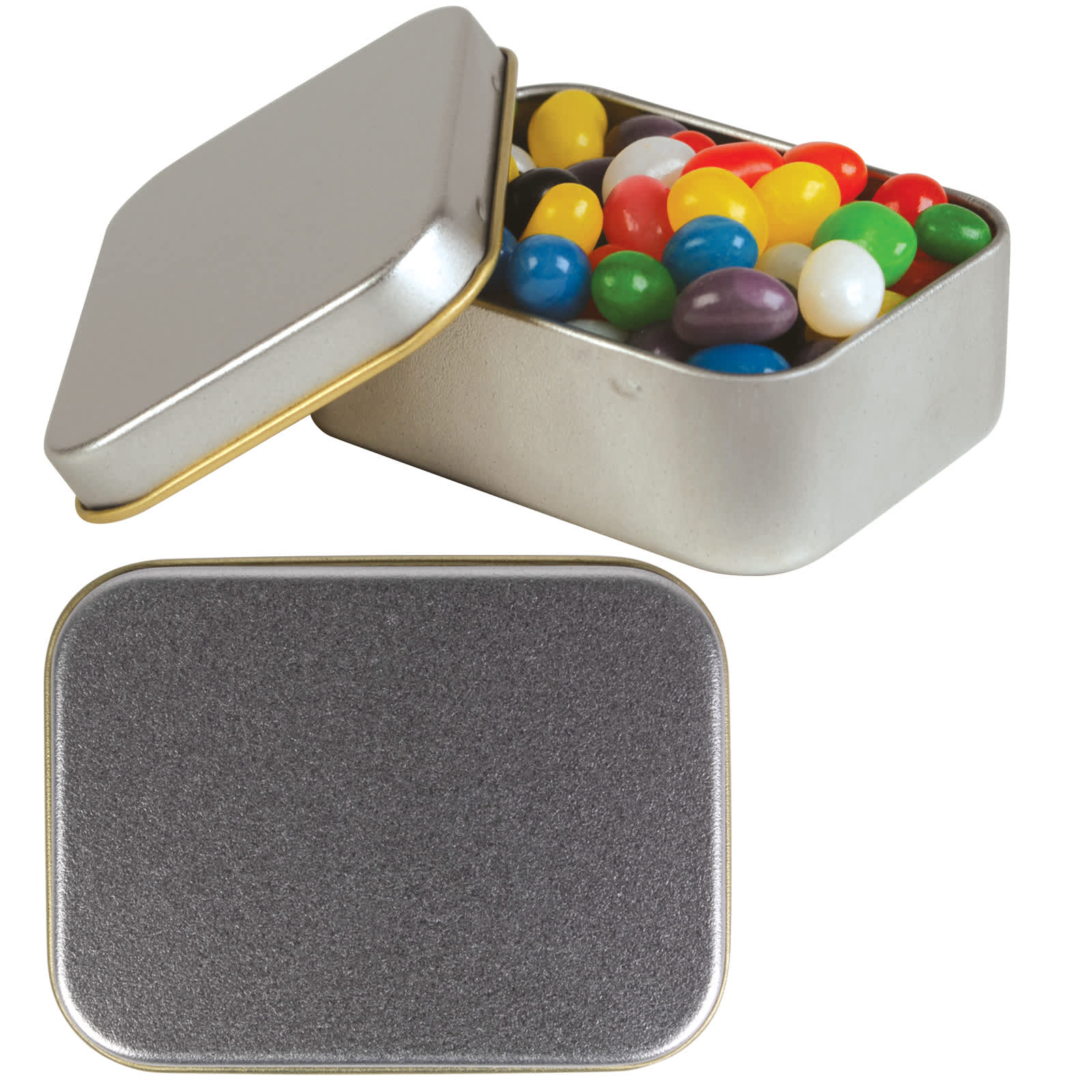 Assorted Colour Mini Jelly Beans in Silver Rectangular Tin - LL334 Image Silver/Assorted