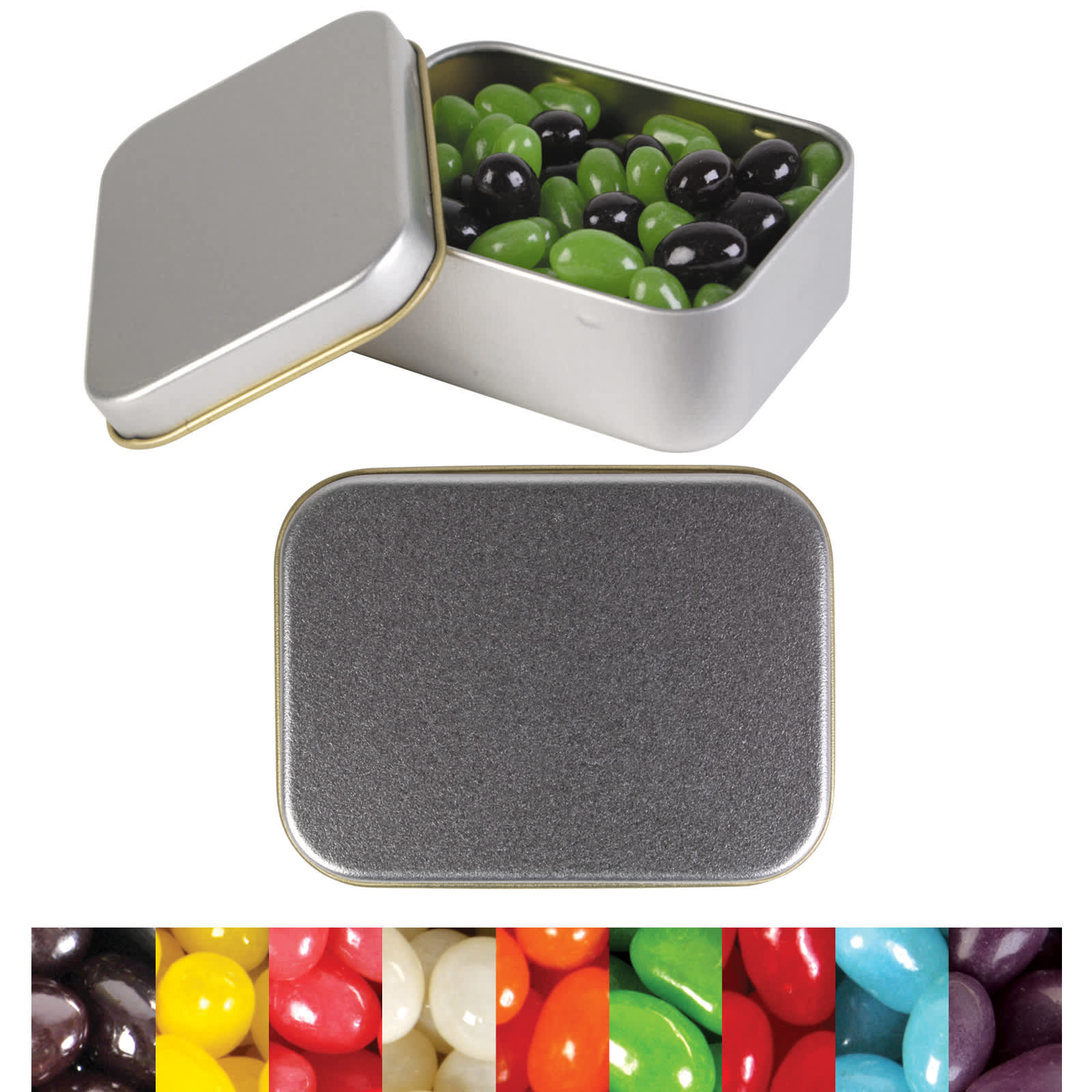 Corporate Colour Mini Jelly Beans in Silver Rectangular Tin - LL335 Image