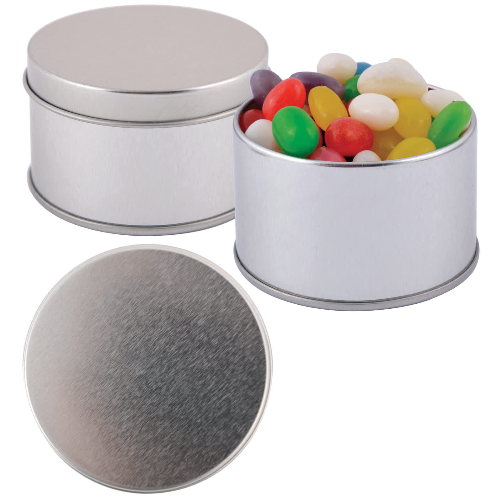 Assorted Colour Mini Jelly Beans in Silver Round Tin - LL3402 Image Silver/Assorted