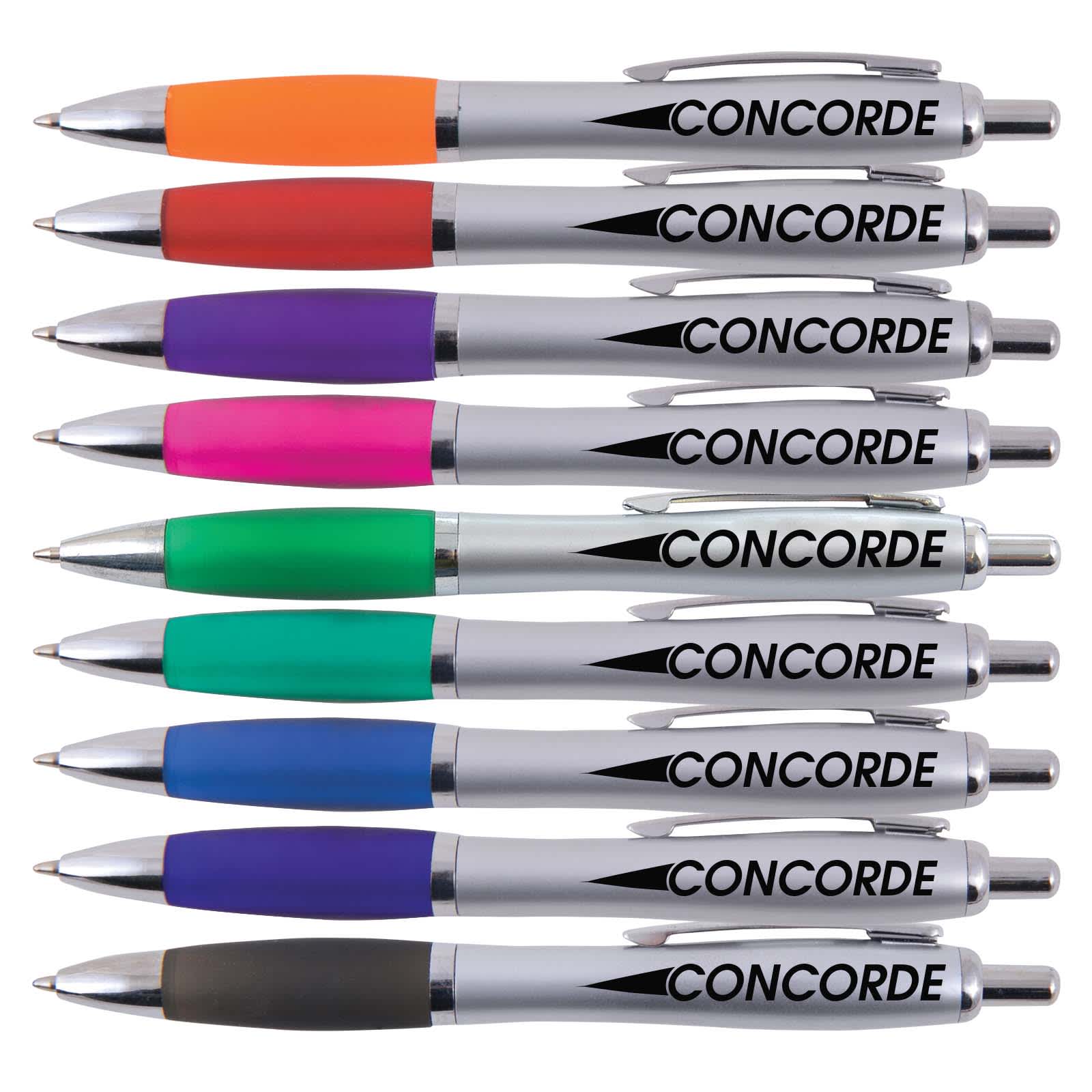 Concorde Pen – Elegant Push-Button Ballpoint Pen with Silver Barrel and Coloured Comfort Grip, Smooth Writing Experience, 2.1km Writing Distance, Available in 9 Vibrant Colours