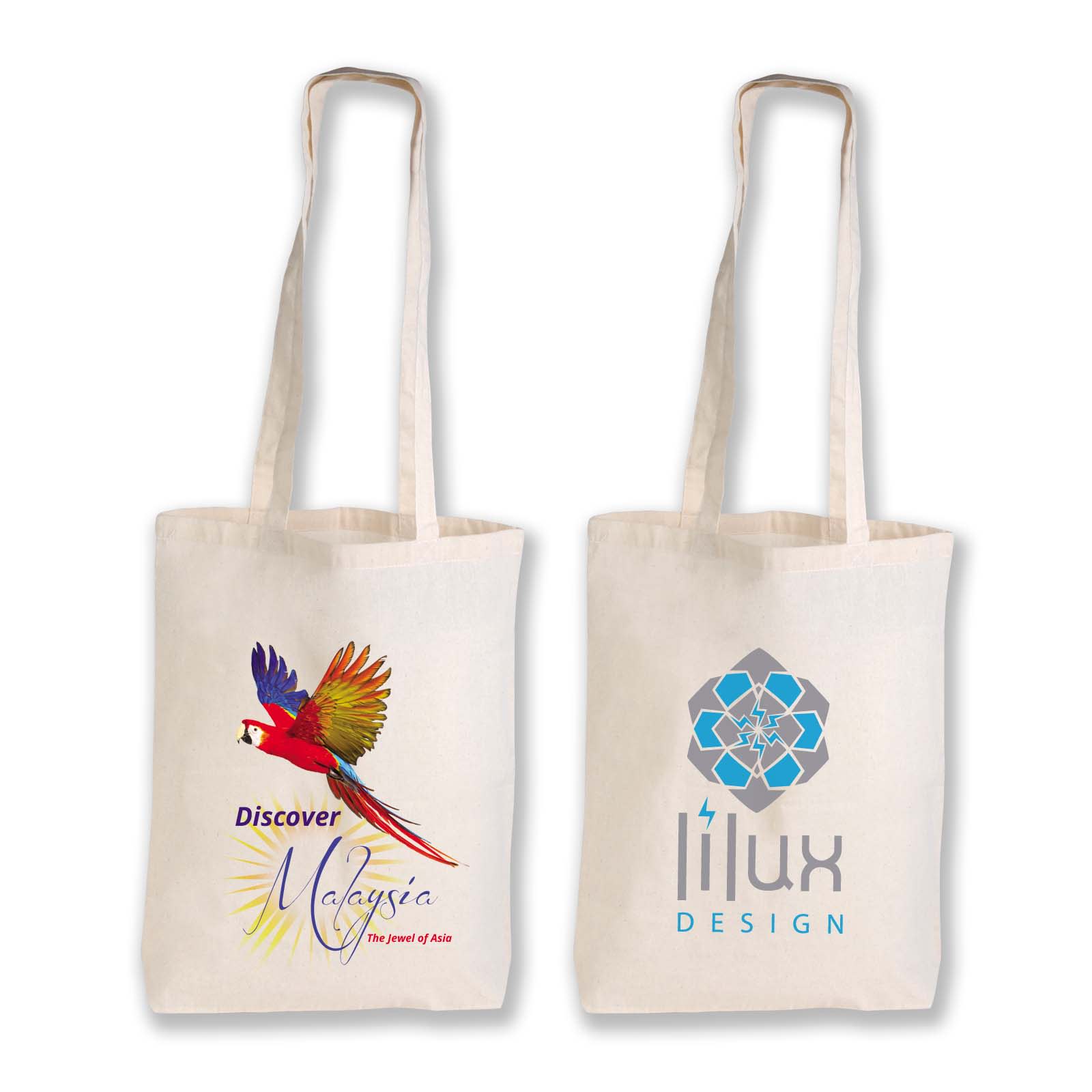 Calico Long Handle Tote Bag – Eco-Friendly 140gsm Calico with Custom Print Options for Shopping, Events, and Promotions