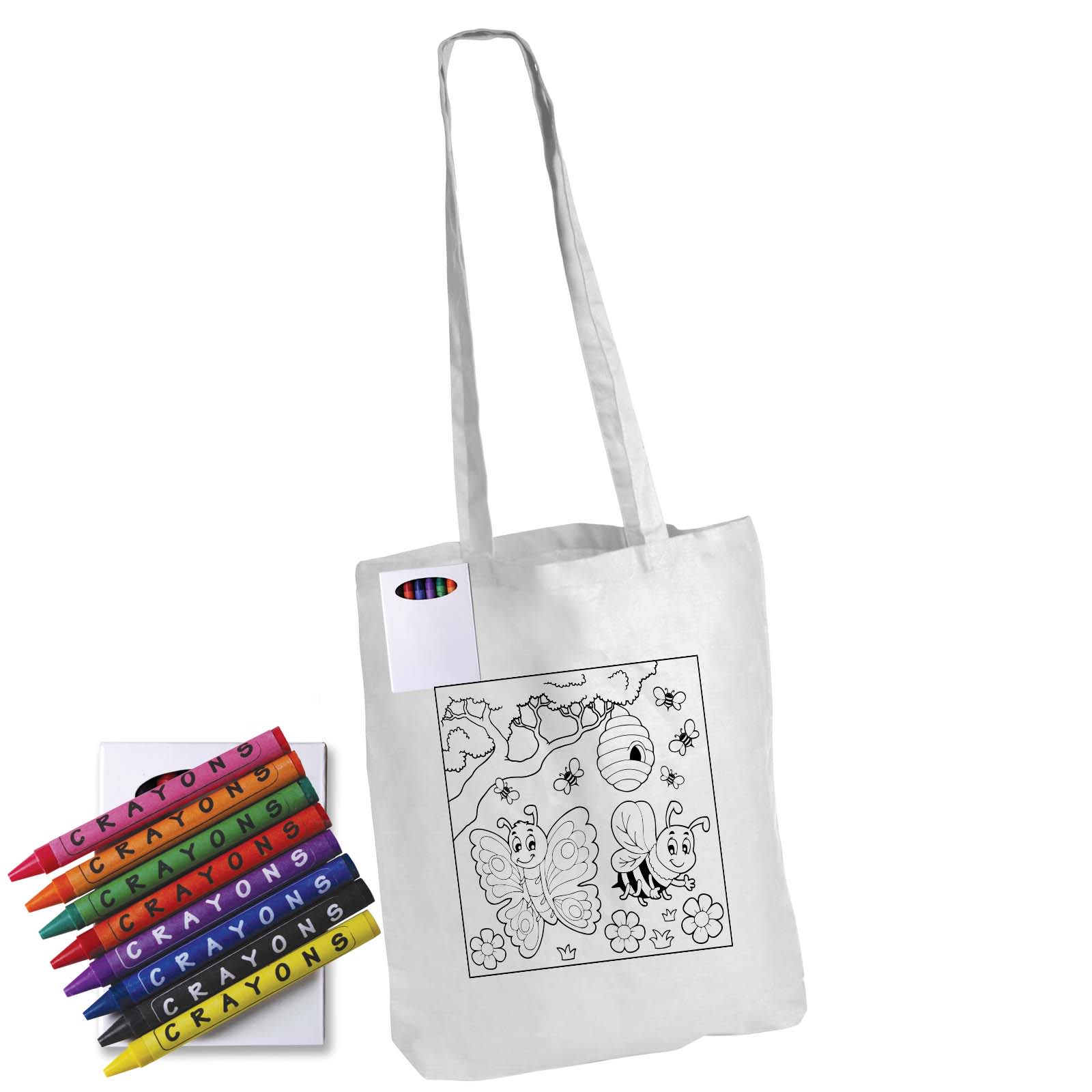 Custom Colouring Long Handle Cotton Bag with Crayons – Ideal for Brand Promotion and Kids