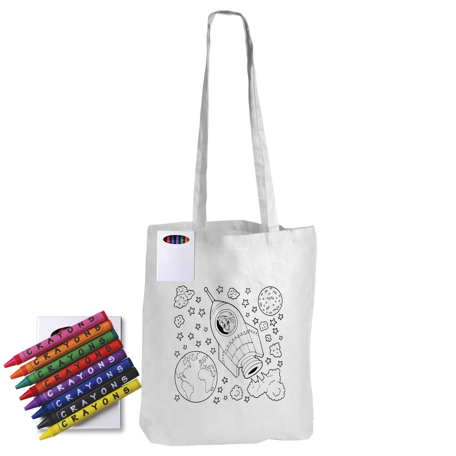 Custom Colouring Long Handle Cotton Bag with Crayons – Ideal for Brand Promotion and Kids