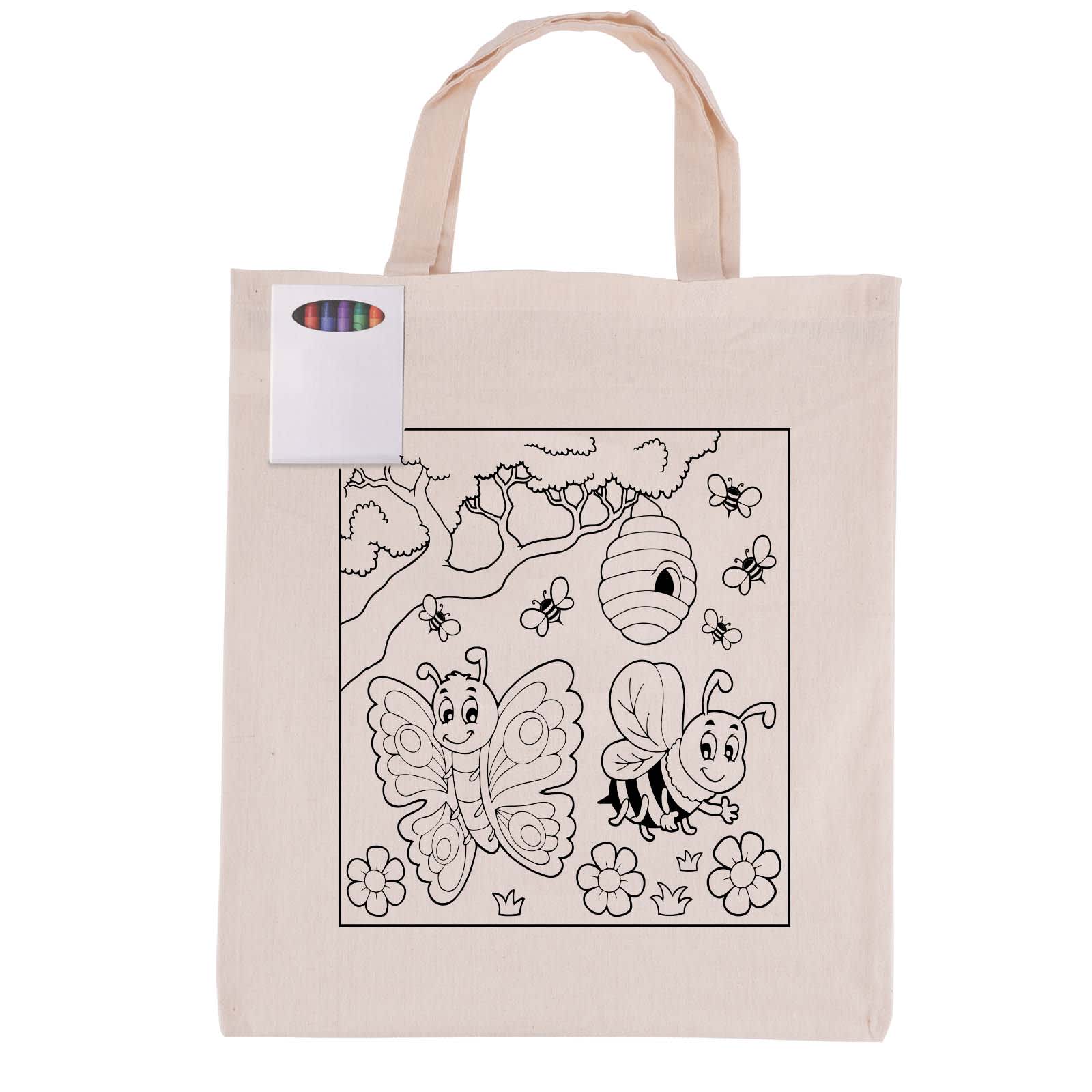 Colouring Short Handle Calico Bag & Crayons - LL5522 Image