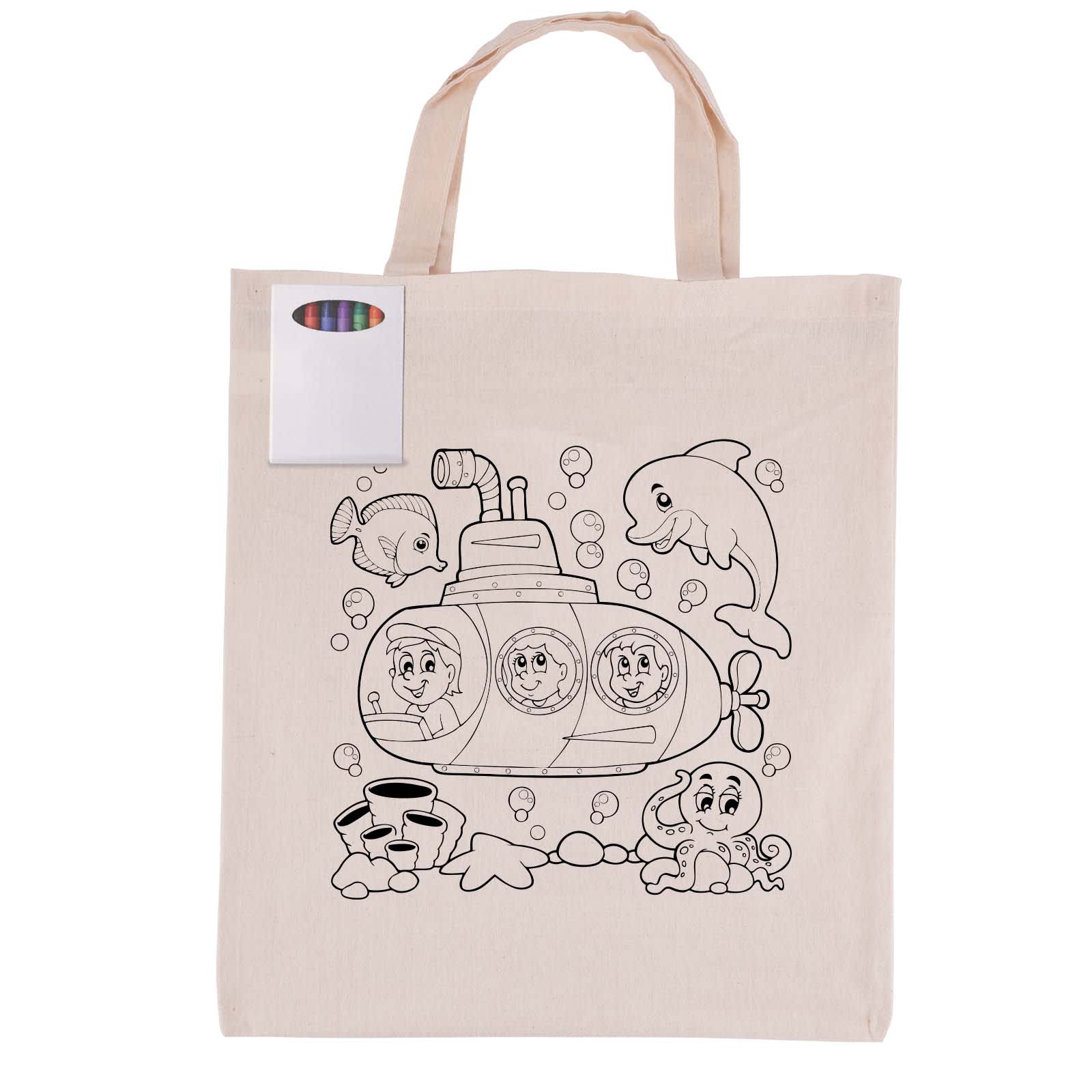 Colouring Short Handle Calico Bag & Crayons - LL5522 Image