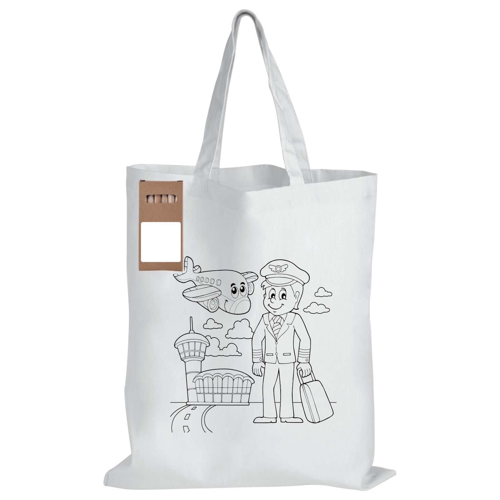 Colouring Short Handle Cotton Bag & Pencils - LL5523 Image