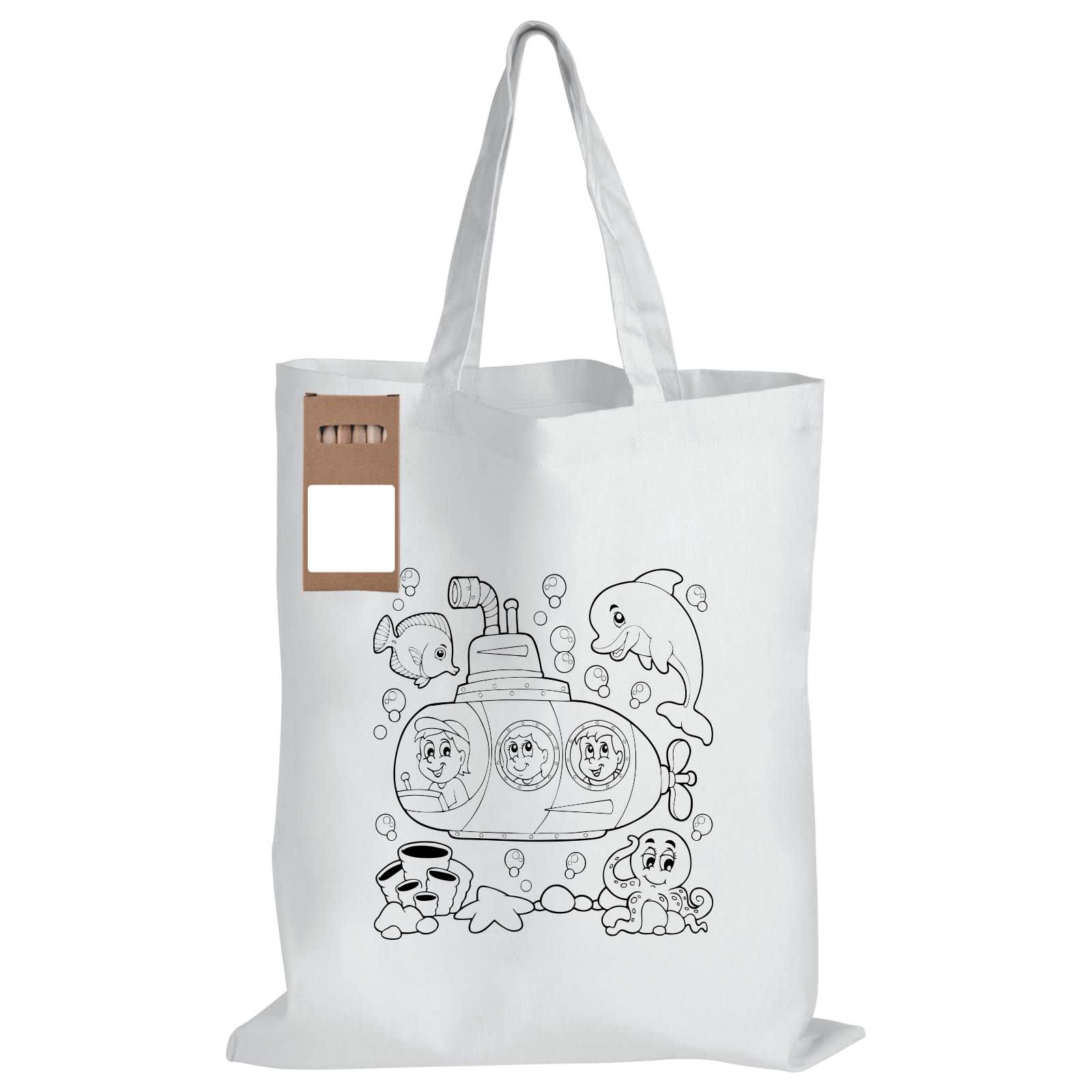 Colouring Short Handle Cotton Bag & Pencils - LL5523 Image