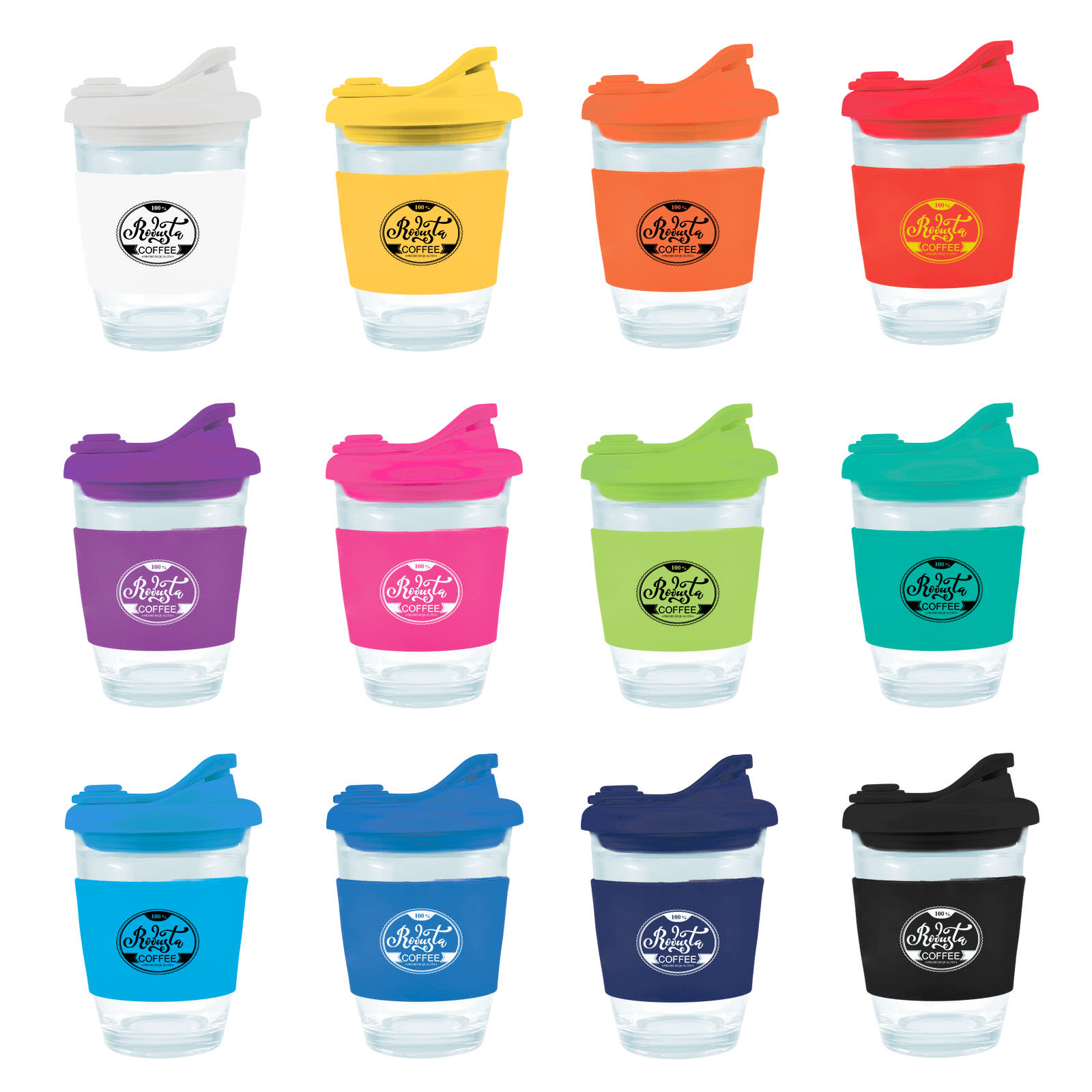 Vienna Coffee Cup with Snap Lid – 320ml Reusable Borosilicate Glass Mug, Durable and Thermal Shock Resistant, Customizable Silicone Sleeve and Snap Piece, Gift Box Included