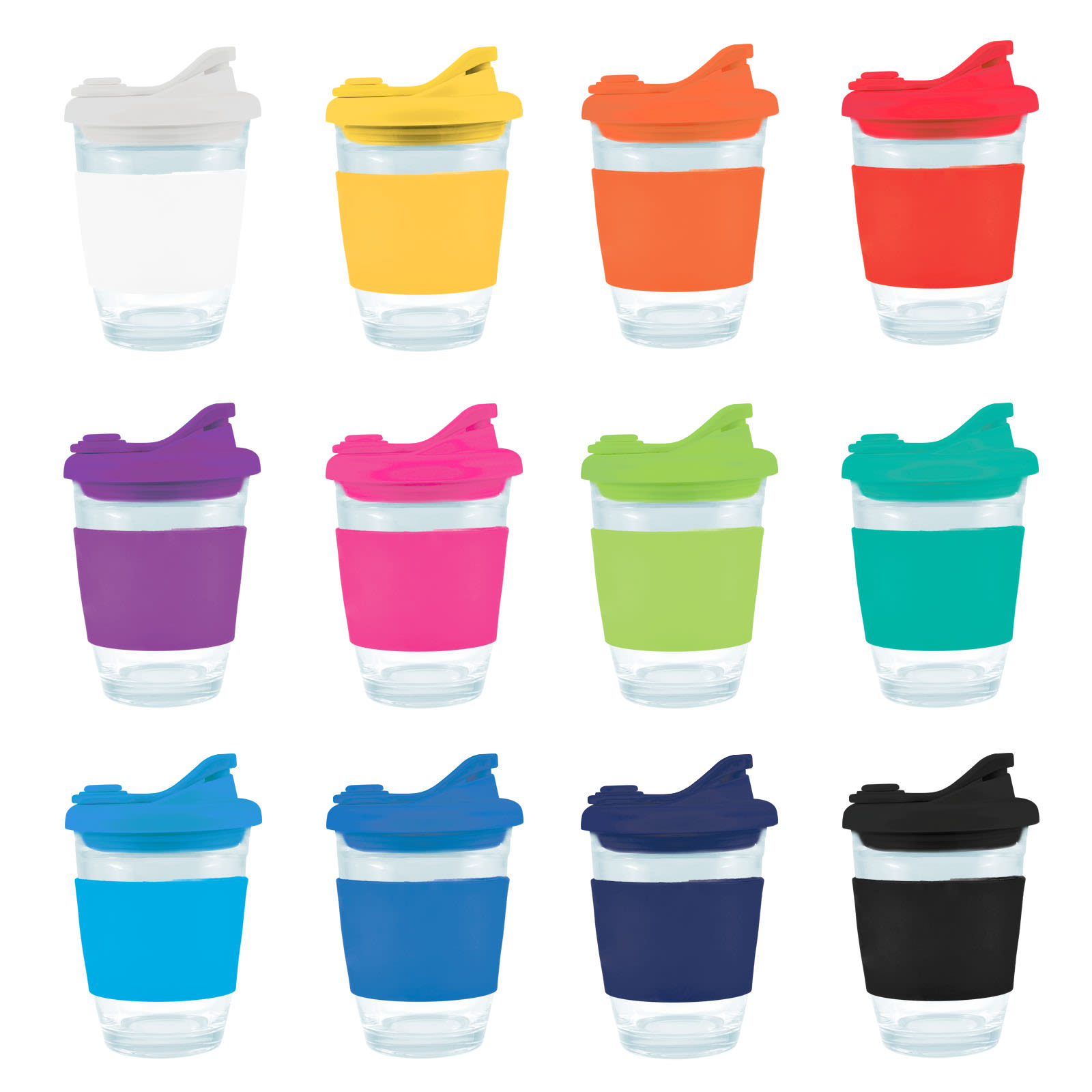Vienna Coffee Cup with Snap Lid – 320ml Reusable Borosilicate Glass Mug, Durable and Thermal Shock Resistant, Customizable Silicone Sleeve and Snap Piece, Gift Box Included