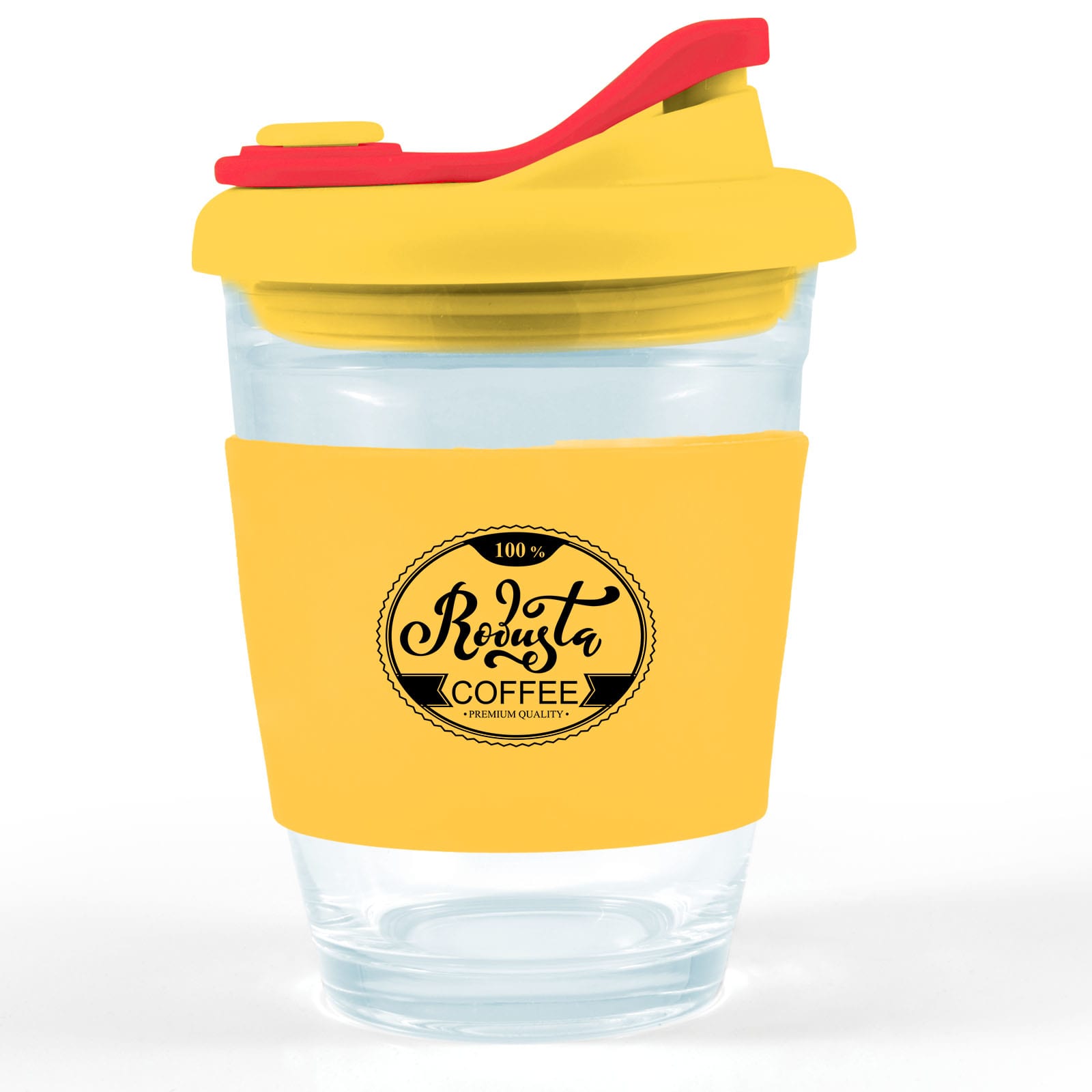 Vienna Coffee Cup with Snap Lid – 320ml Reusable Borosilicate Glass Mug, Durable and Thermal Shock Resistant, Customizable Silicone Sleeve and Snap Piece, Gift Box Included