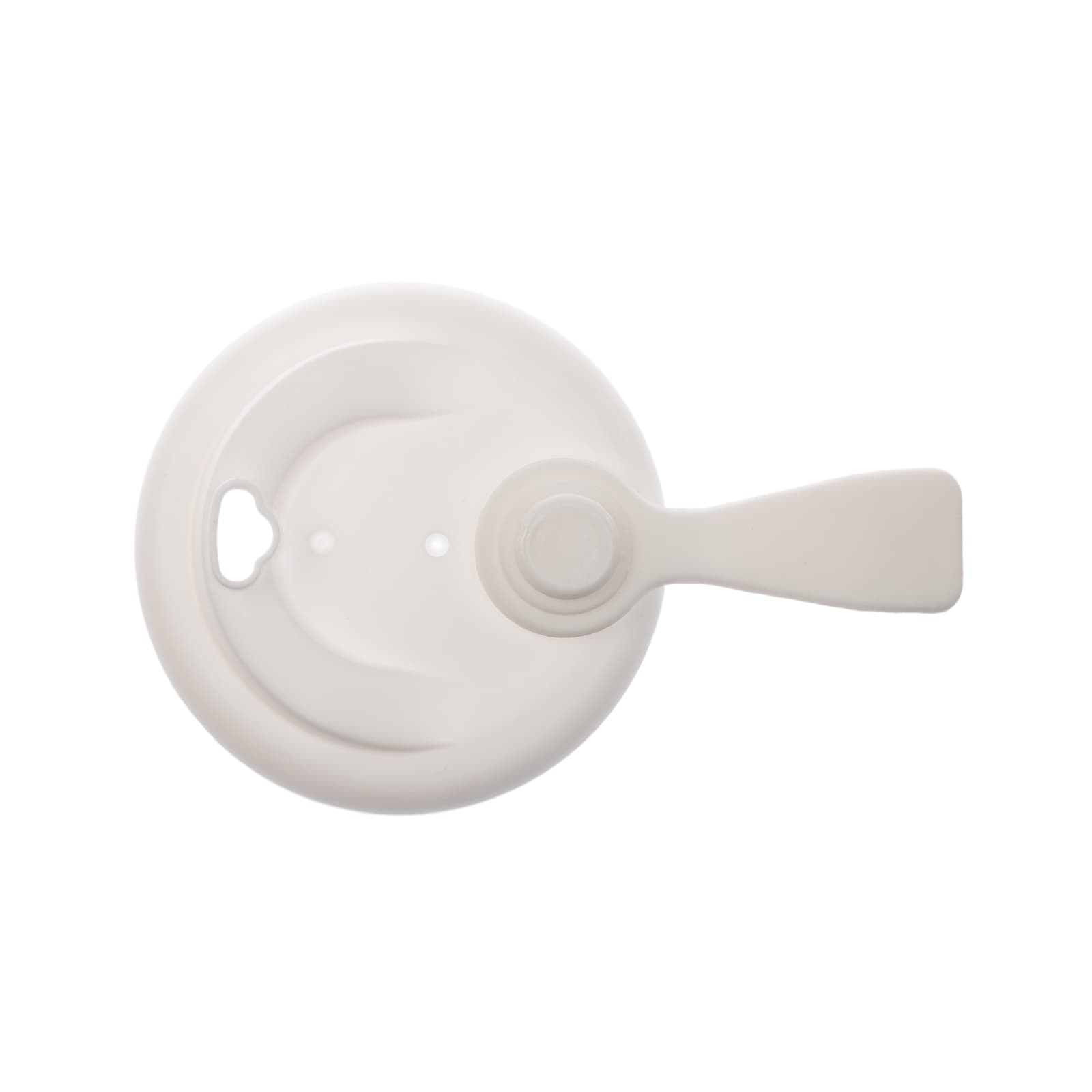 A coffee cup snap lid with a handle, designed for a reusable coffee cup, made from RPET material.