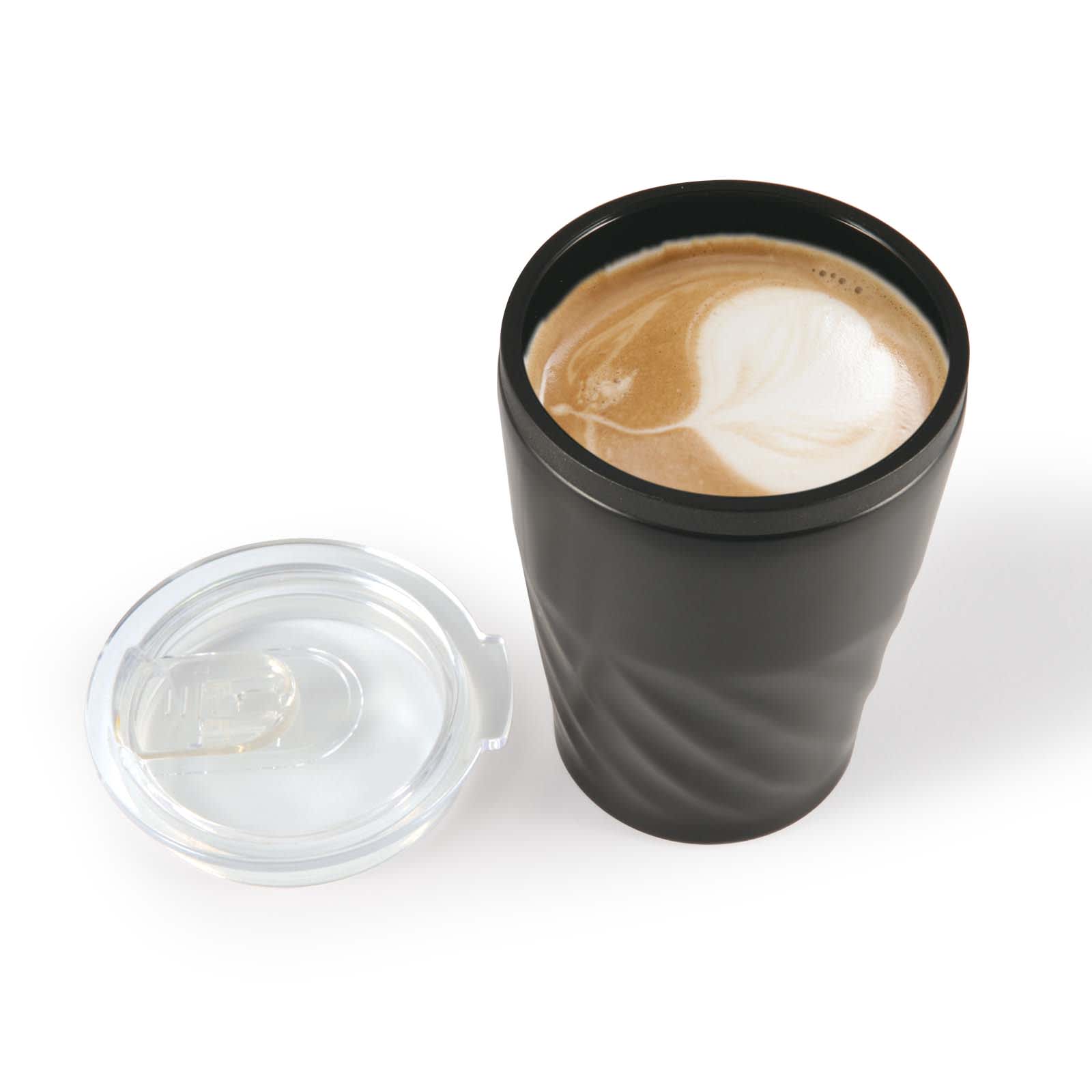 Aztec Coffee Cup – 300ml Double-Wall Stainless Steel Mug with Black Liner, Splash-Proof Sliding Closure, Foam Base Protector, BPA-Free, Gift-Ready Kraft Box