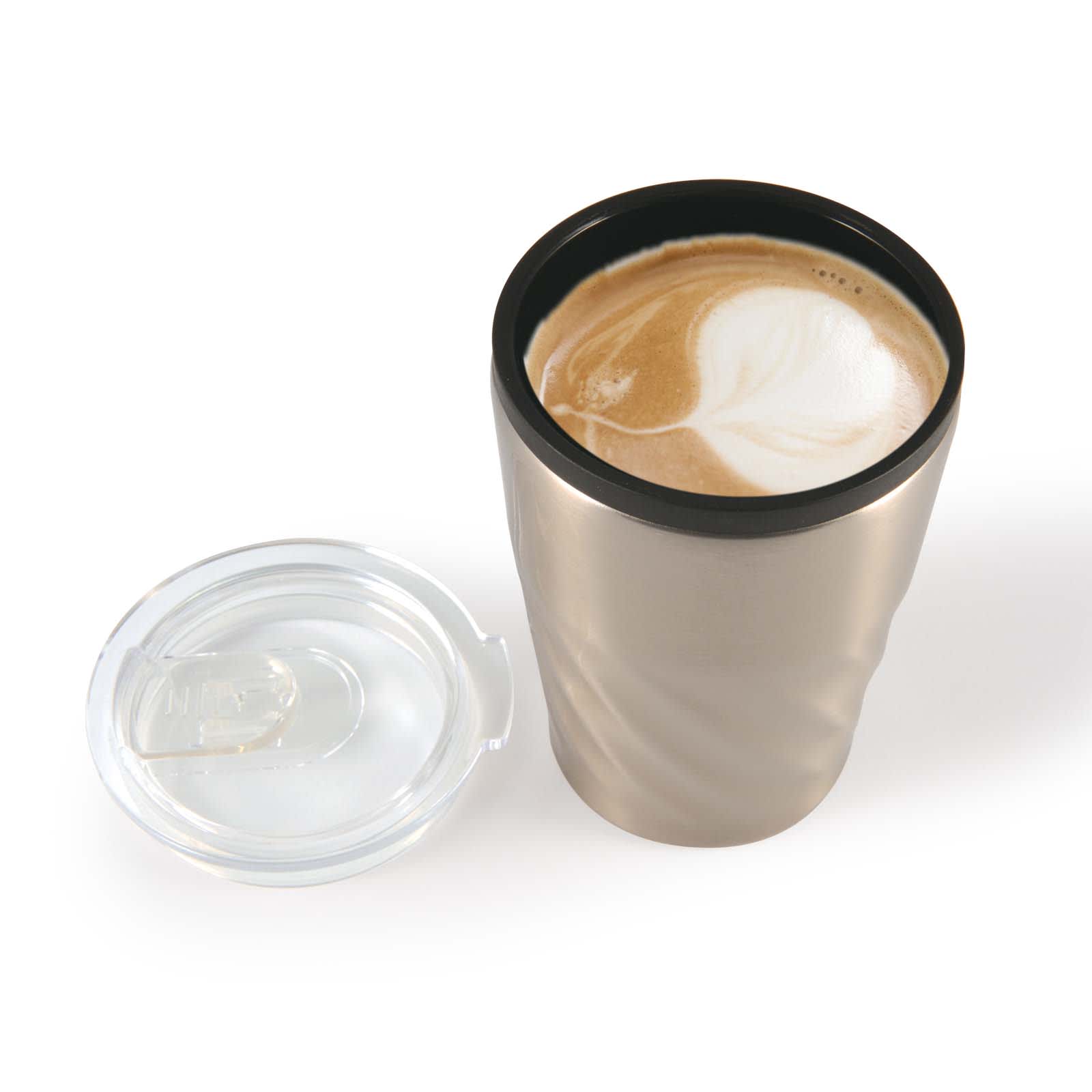 Aztec Coffee Cup – 300ml Double-Wall Stainless Steel Mug with Black Liner, Splash-Proof Sliding Closure, Foam Base Protector, BPA-Free, Gift-Ready Kraft Box
