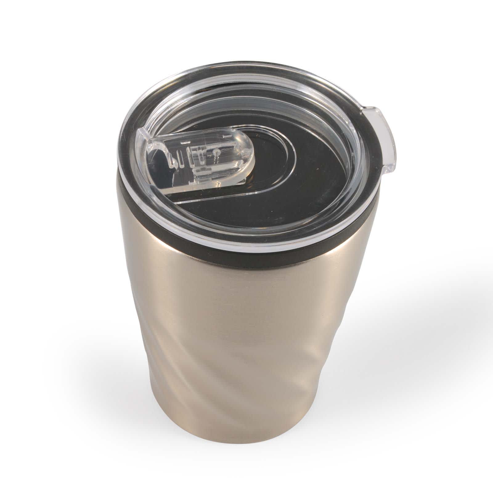 Aztec Coffee Cup – 300ml Double-Wall Stainless Steel Mug with Black Liner, Splash-Proof Sliding Closure, Foam Base Protector, BPA-Free, Gift-Ready Kraft Box