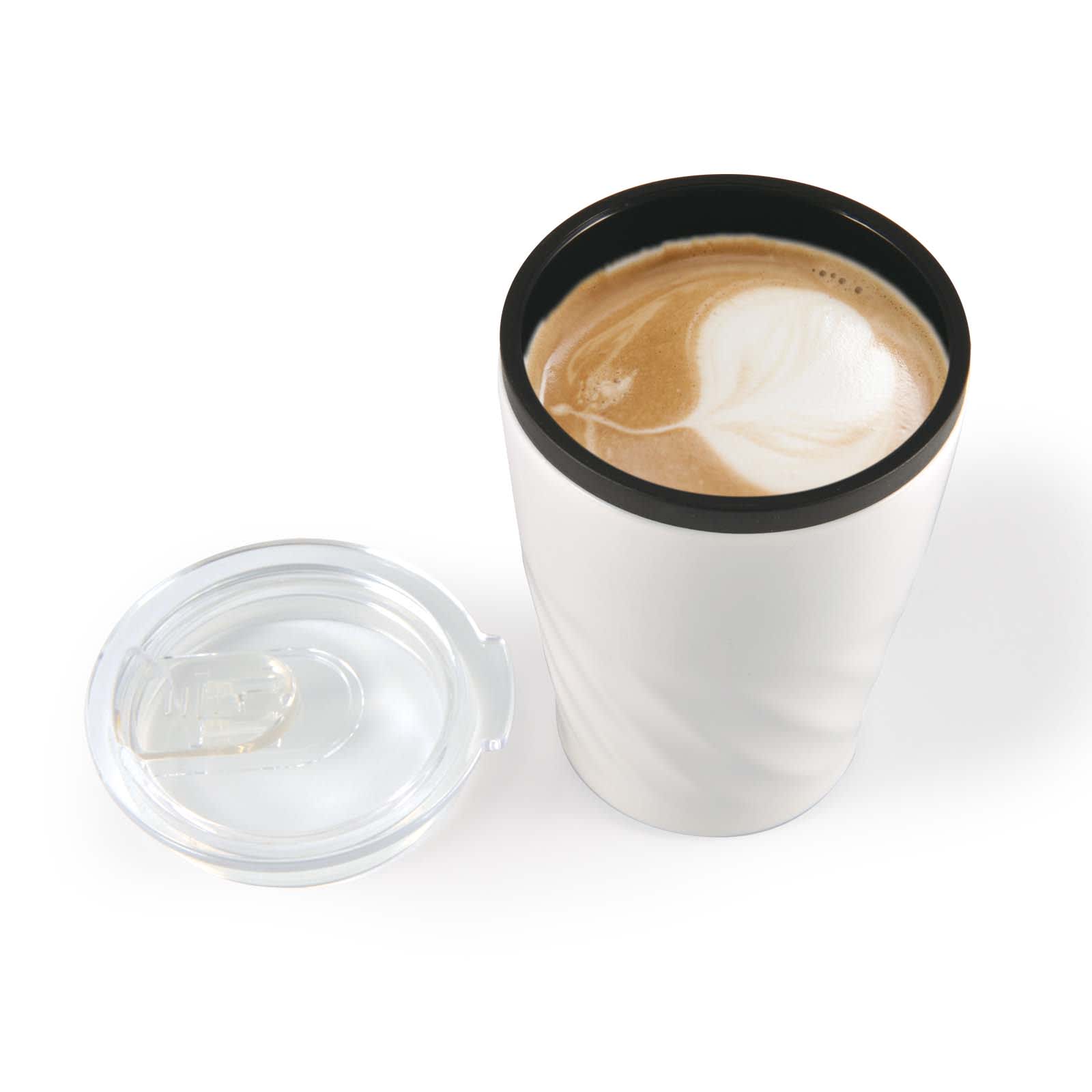 Aztec Coffee Cup – 300ml Double-Wall Stainless Steel Mug with Black Liner, Splash-Proof Sliding Closure, Foam Base Protector, BPA-Free, Gift-Ready Kraft Box