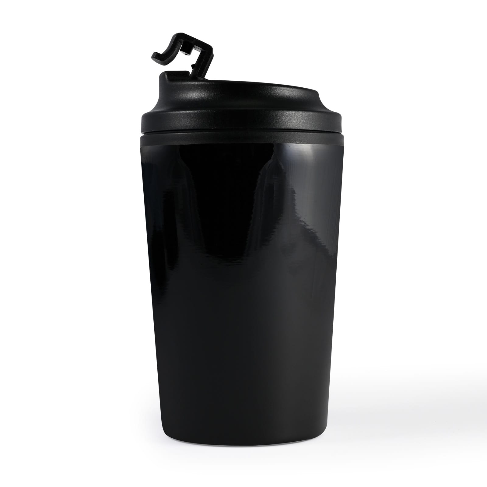 Taurus Coffee Cup – 400ml Stainless Steel Mug with Screw-On Lid and Flip-Up Drinking Piece, Black Recycled PP Liner, BPA-Free, Ideal for Promotions, Gift-Ready Kraft Box