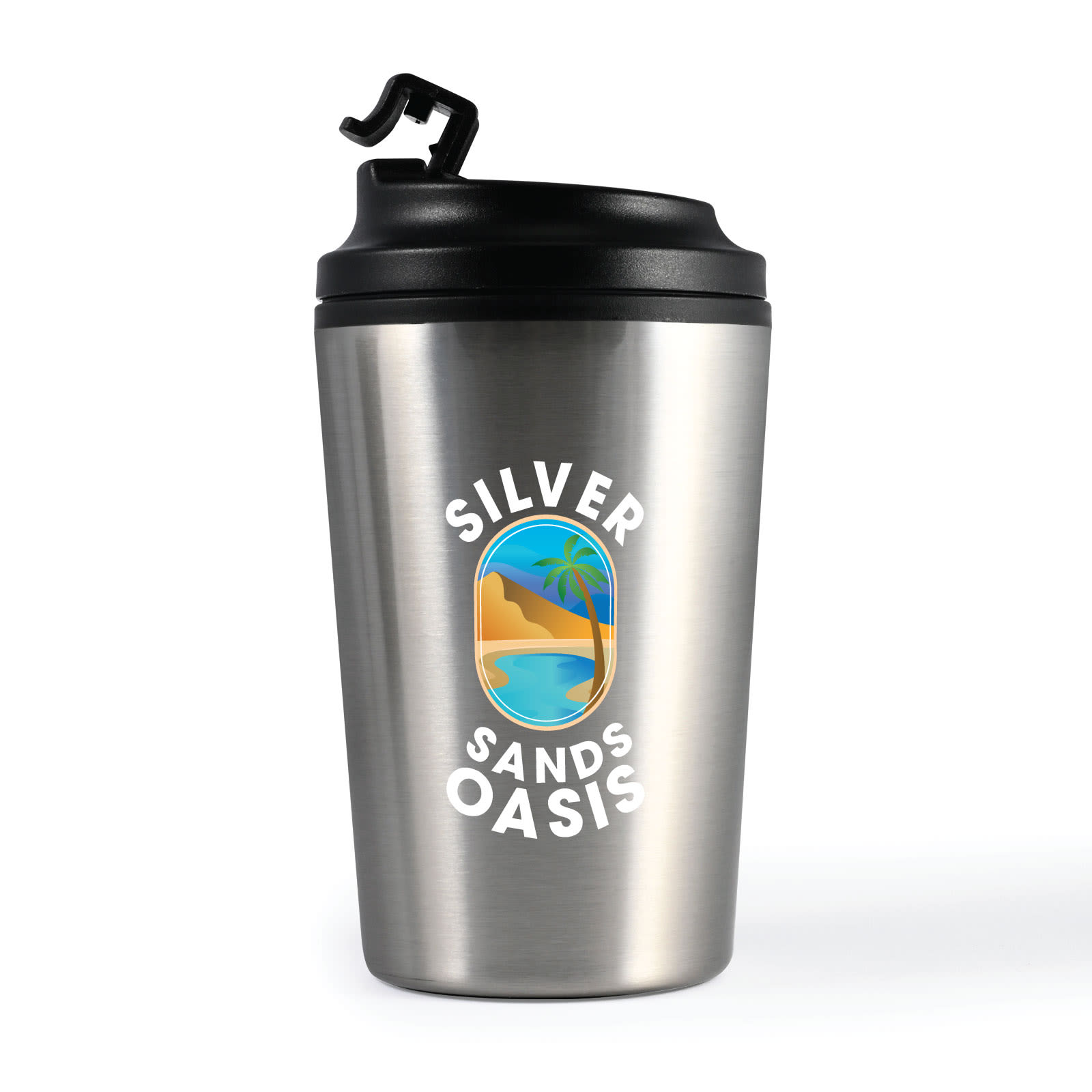 Taurus Coffee Cup – 400ml Stainless Steel Mug with Screw-On Lid and Flip-Up Drinking Piece, Black Recycled PP Liner, BPA-Free, Ideal for Promotions, Gift-Ready Kraft Box