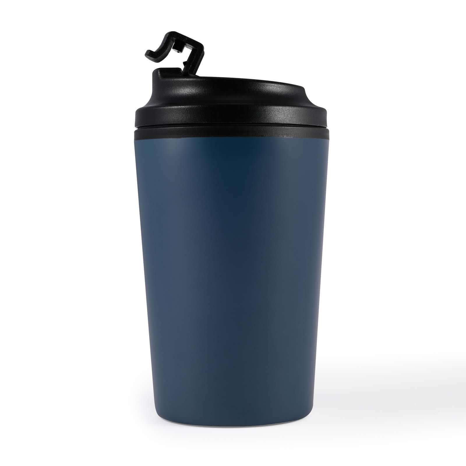Taurus Coffee Cup – 400ml Stainless Steel Mug with Screw-On Lid and Flip-Up Drinking Piece, Black Recycled PP Liner, BPA-Free, Ideal for Promotions, Gift-Ready Kraft Box